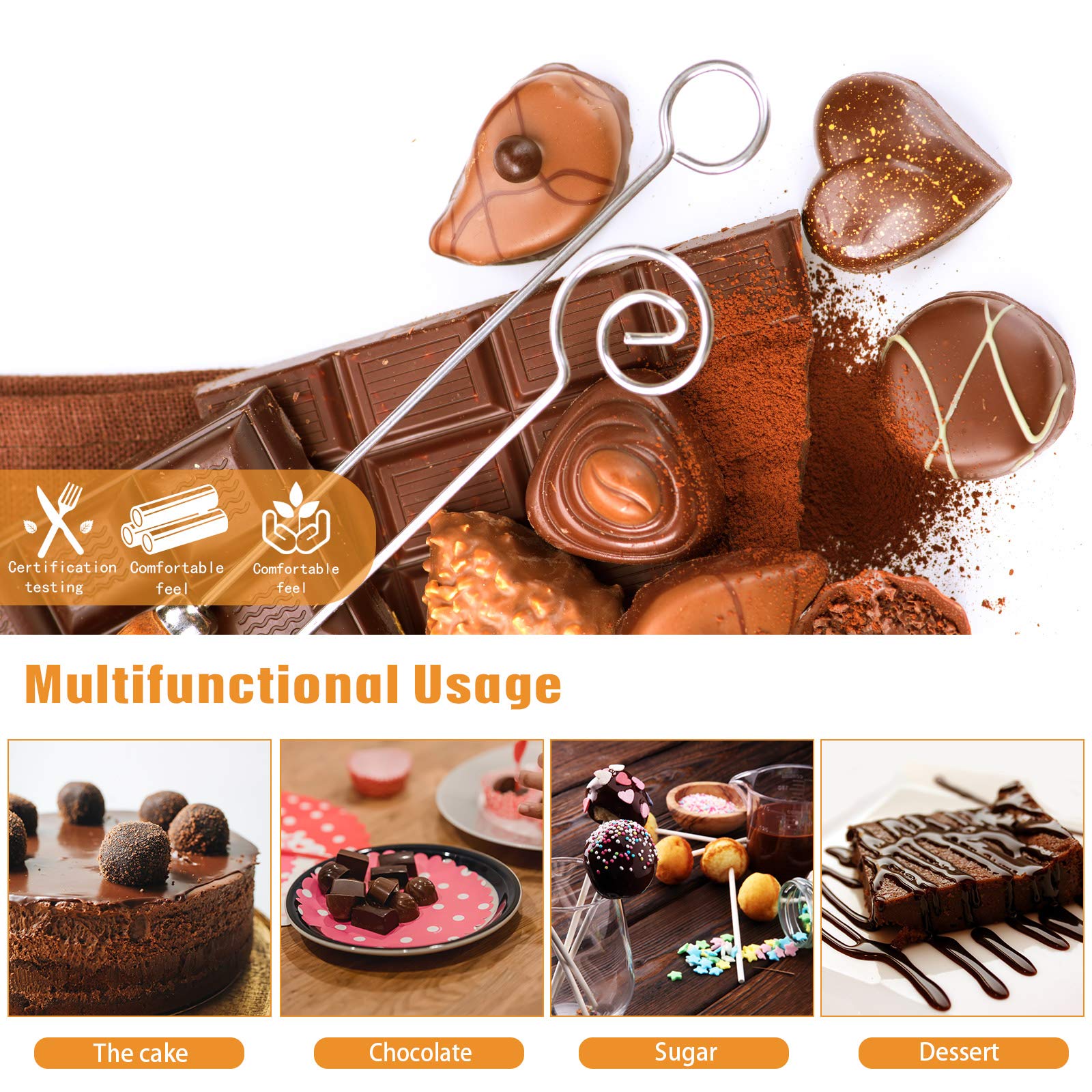 4 Pieces Candy Dipping Tools Set Chocolate Dipping Set 3-Prong Dipping Fork, Fondue Fork, Spear, Slotted Spoon For Handmade Choc