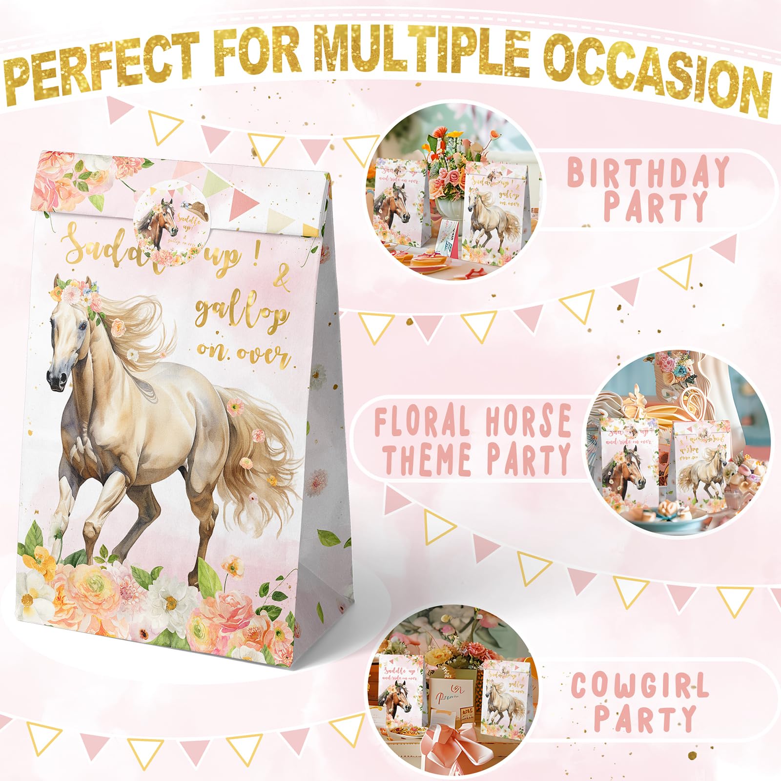 Outego 24 Girl Horse Party Favor Bags With Stickers - Girl Horse Goodie Bags For Kids - Perfect For Horse Themed Birthday Party