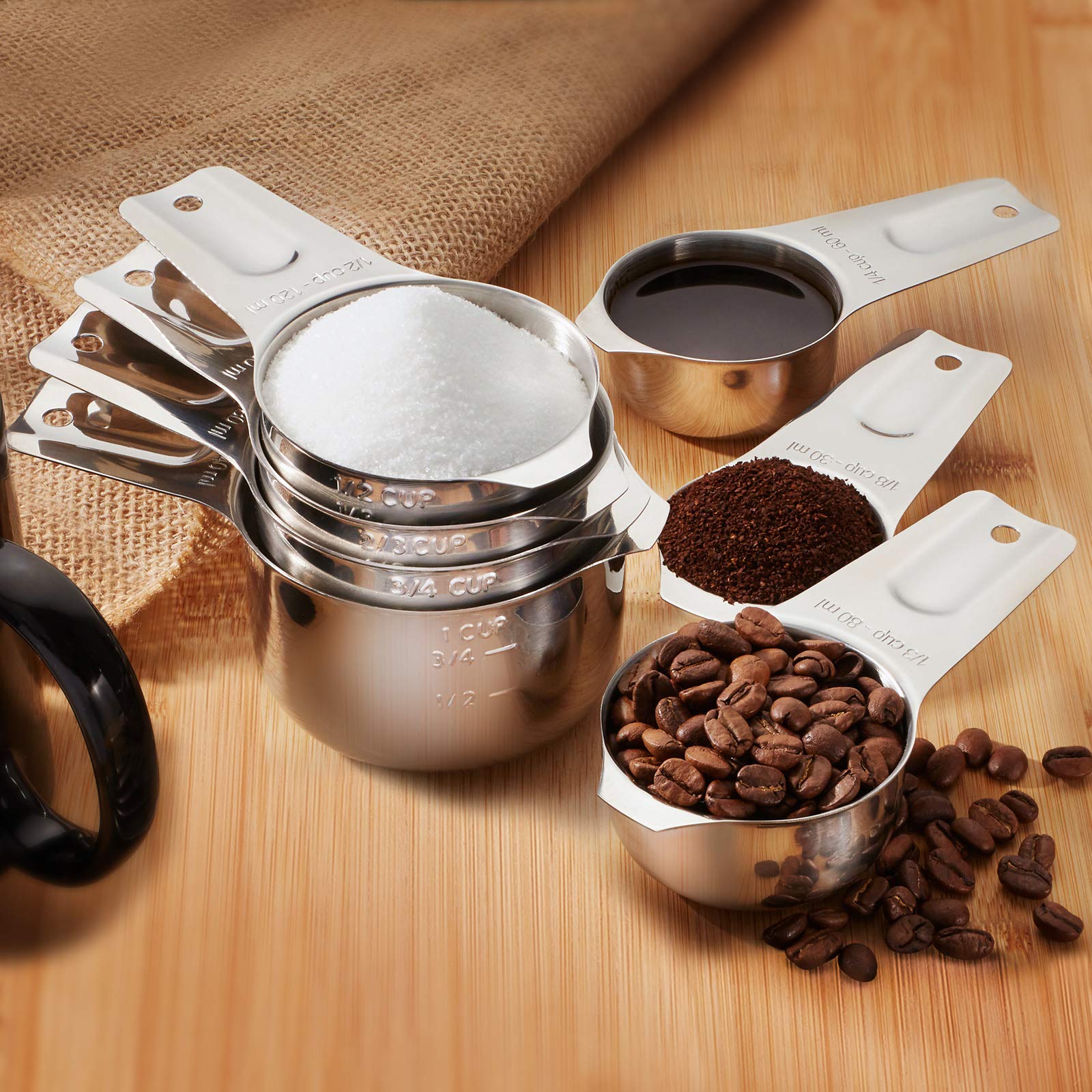 Last Confection 7Pc Stainless Steel Measuring Cup Set - Includes 1/8 Cup Coffee Scoop - Measurements For Dry And Liquid Cooking