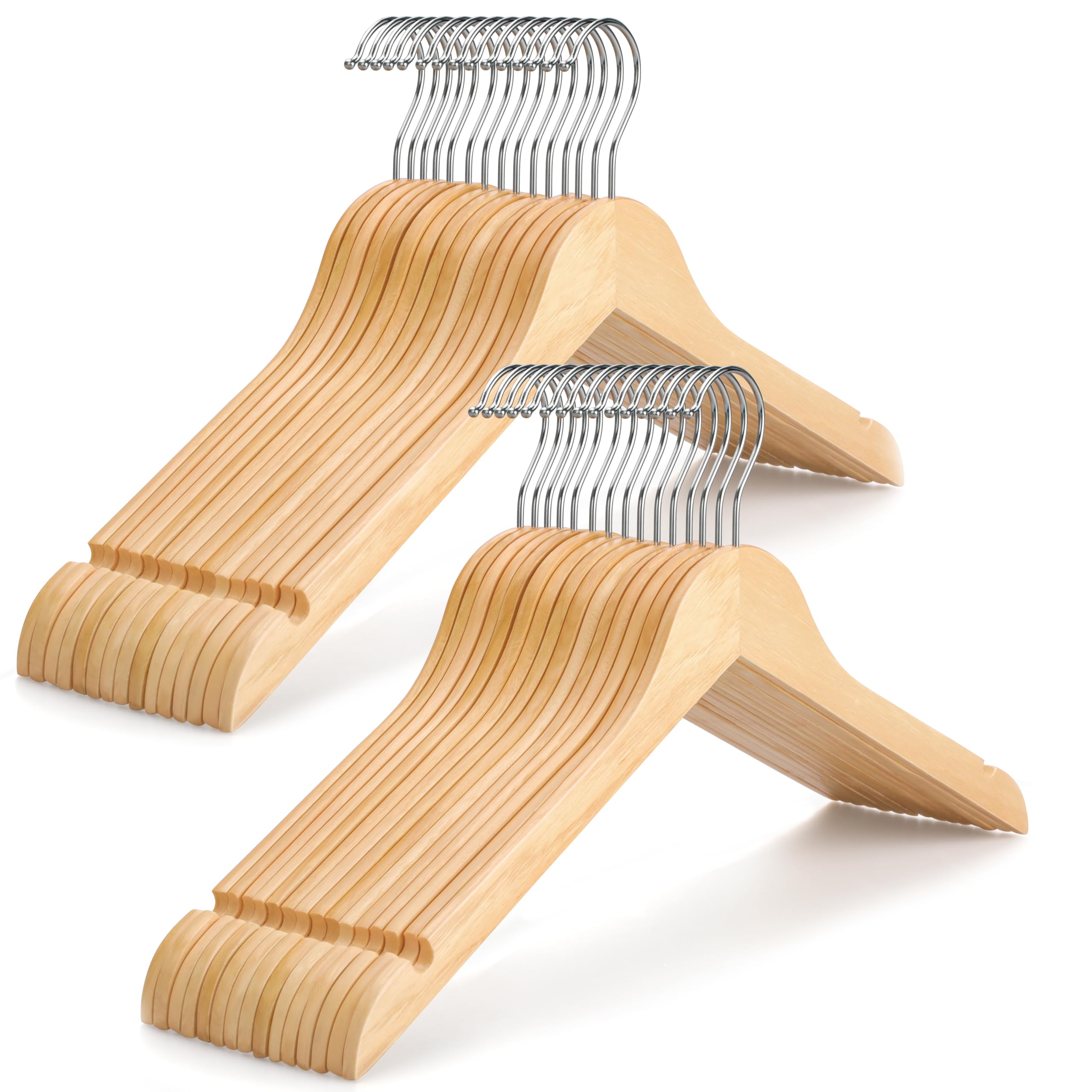 Topia Hanger Wooden Hangers 30 Pack, 0.28-Inch Slim & Durable Clothes Hangers Space Saving, Natural Wood Hanger With 360Swivel H
