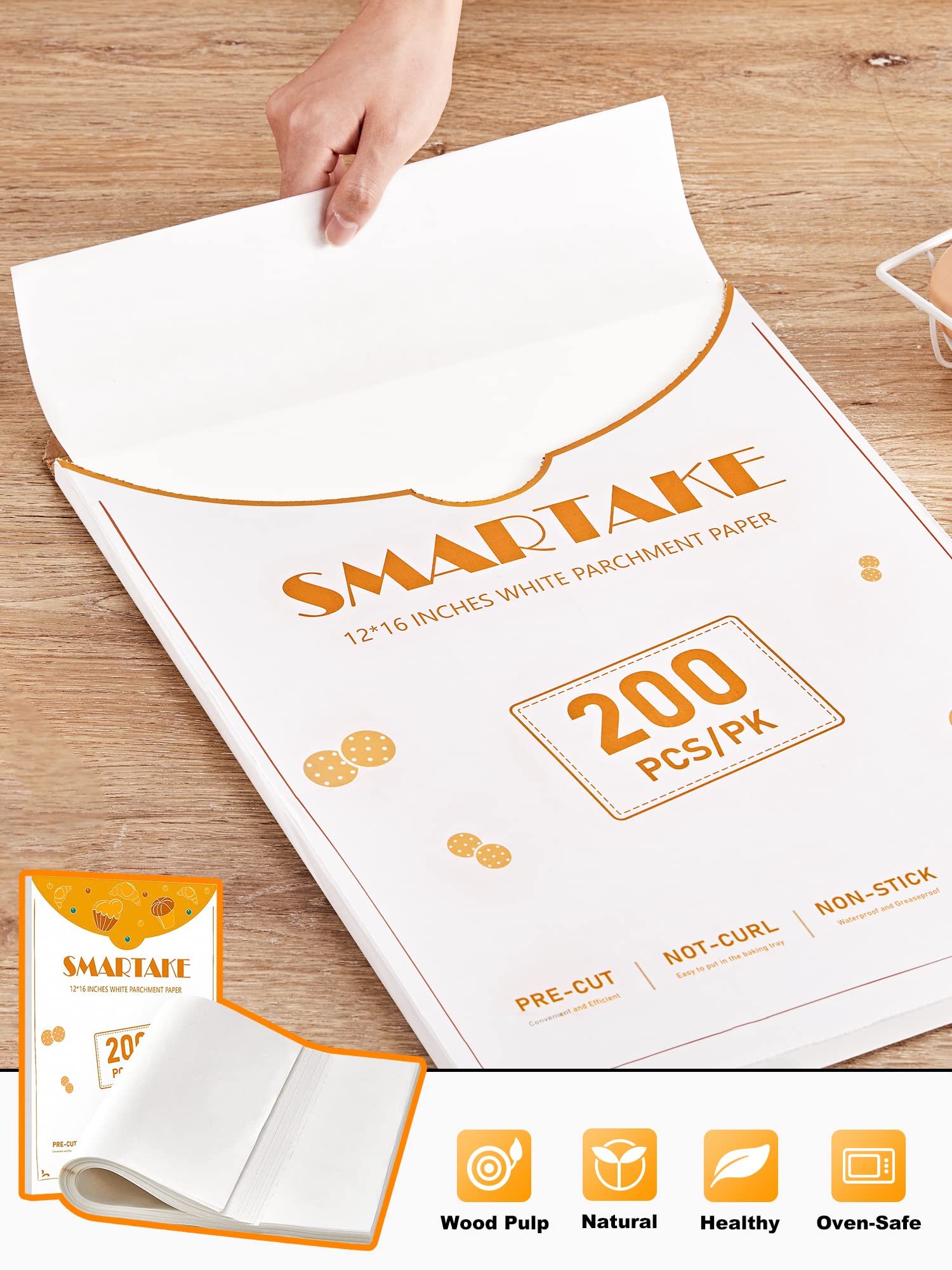 Smartake 200 Pcs Parchment Paper Baking Sheets, 12X16 Inch Non-Stick Precut Baking Parchment, Suitable For Baking Grilling Air F