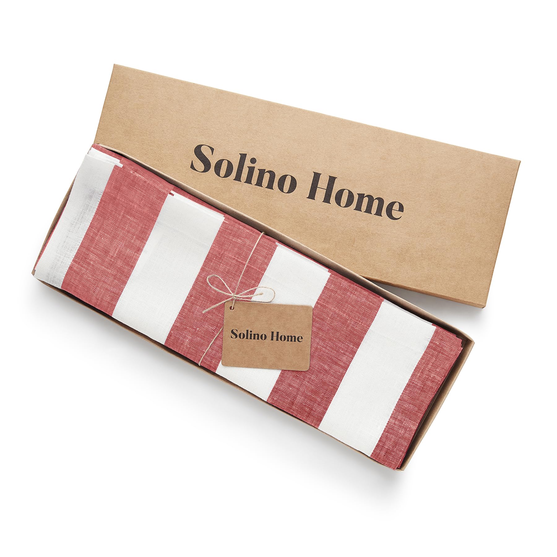 Solino Home Cabana Stripe Linen Placemats 19'' L X 14'' W Inch - 100% Pure Linen Red And White Placemats Set Of 4 - Machine Wash