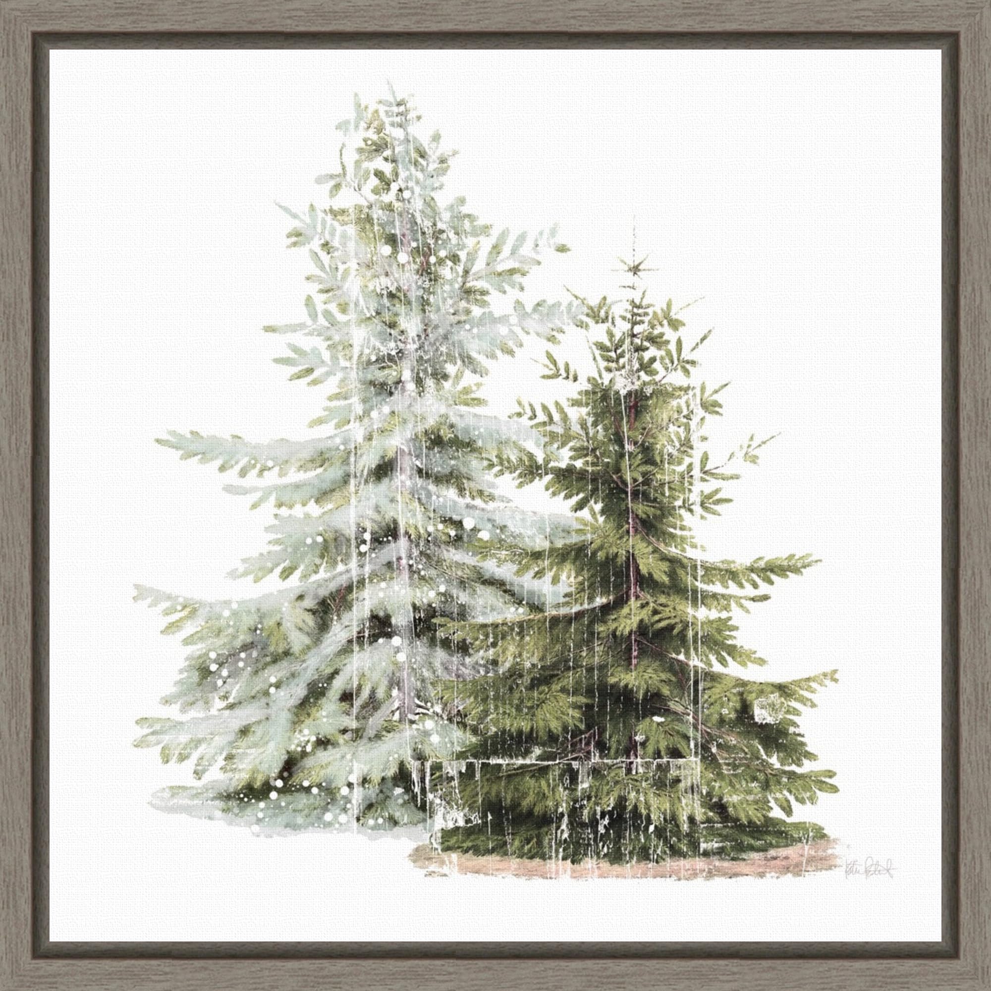 Amanti Art Framed Canvas Wall Art 16X16 Vintage Wooded Holiday Trees In Snow By Katie Pertiet, Framed Wall Art Canvas, Landscape
