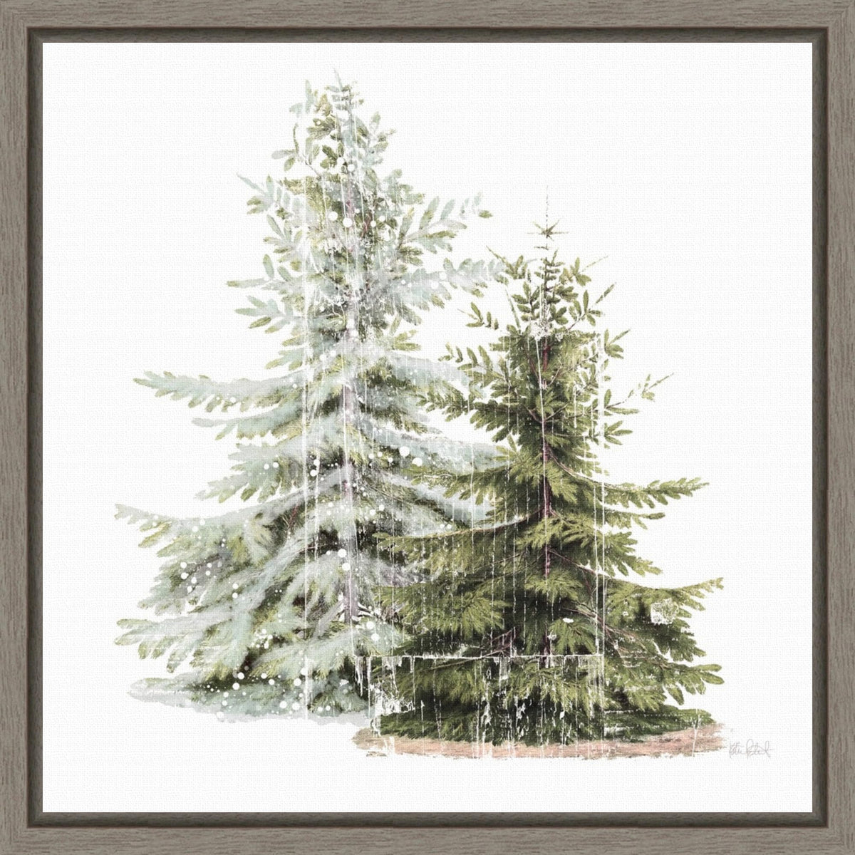 Amanti Art Framed Canvas Wall Art 16X16 Vintage Wooded Holiday Trees In Snow By Katie Pertiet, Framed Wall Art Canvas, Landscape