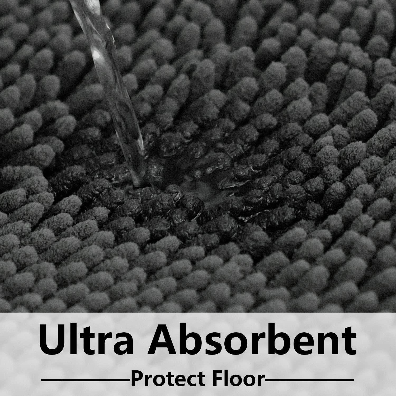 Bathroom Rugs Bath Mat Chenille 3-Piece Extra Soft and Absorbent Shag Bath Rugs  Machine Wash Mat  Strong PVC Non-Slip Underside  Plush Carpet Bathroom Mats (Grey)