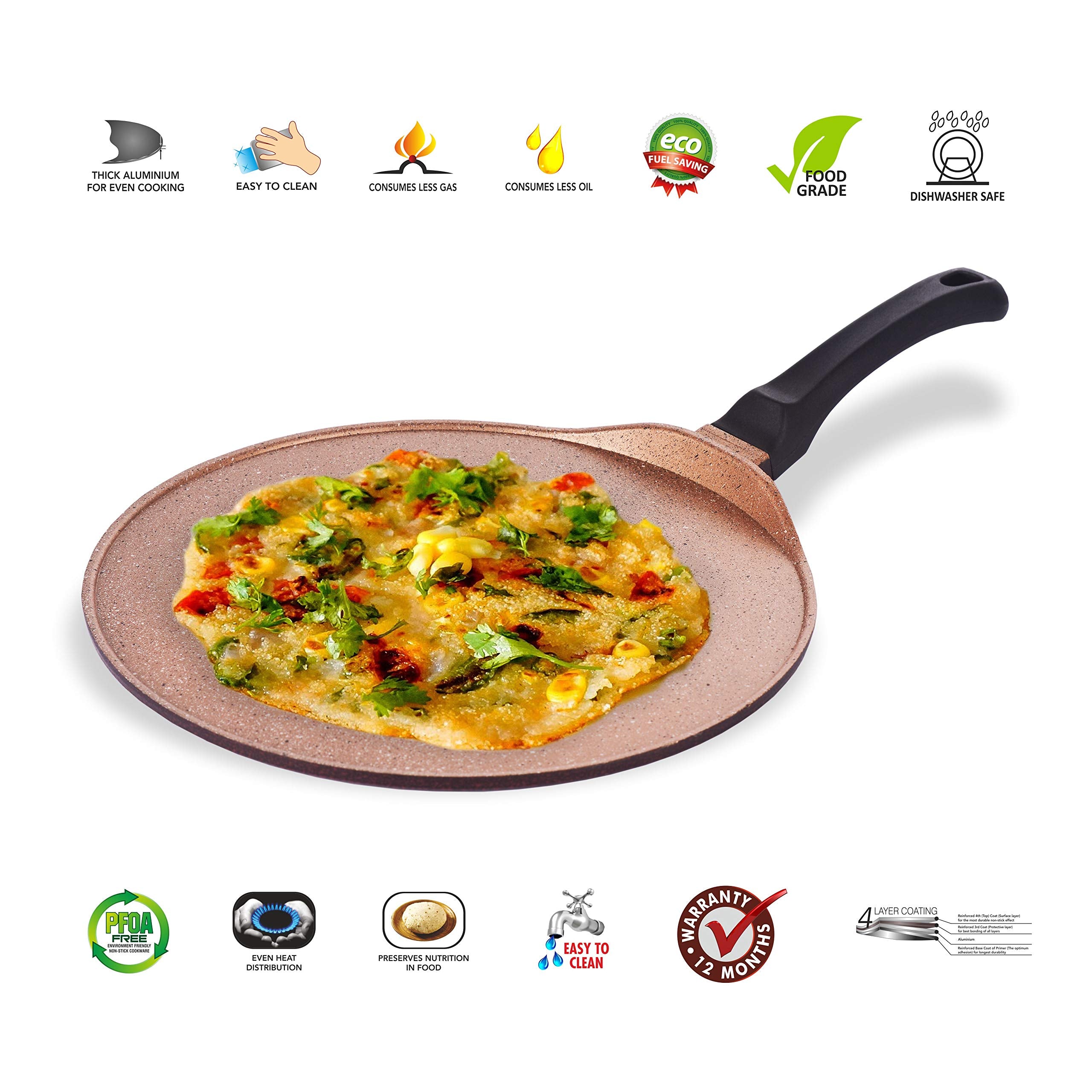 Sumeet Granite Finish Nonstick Die Cast 4Mm Thick Dosa Tawa - 30.5 Cm (Peach Color)]