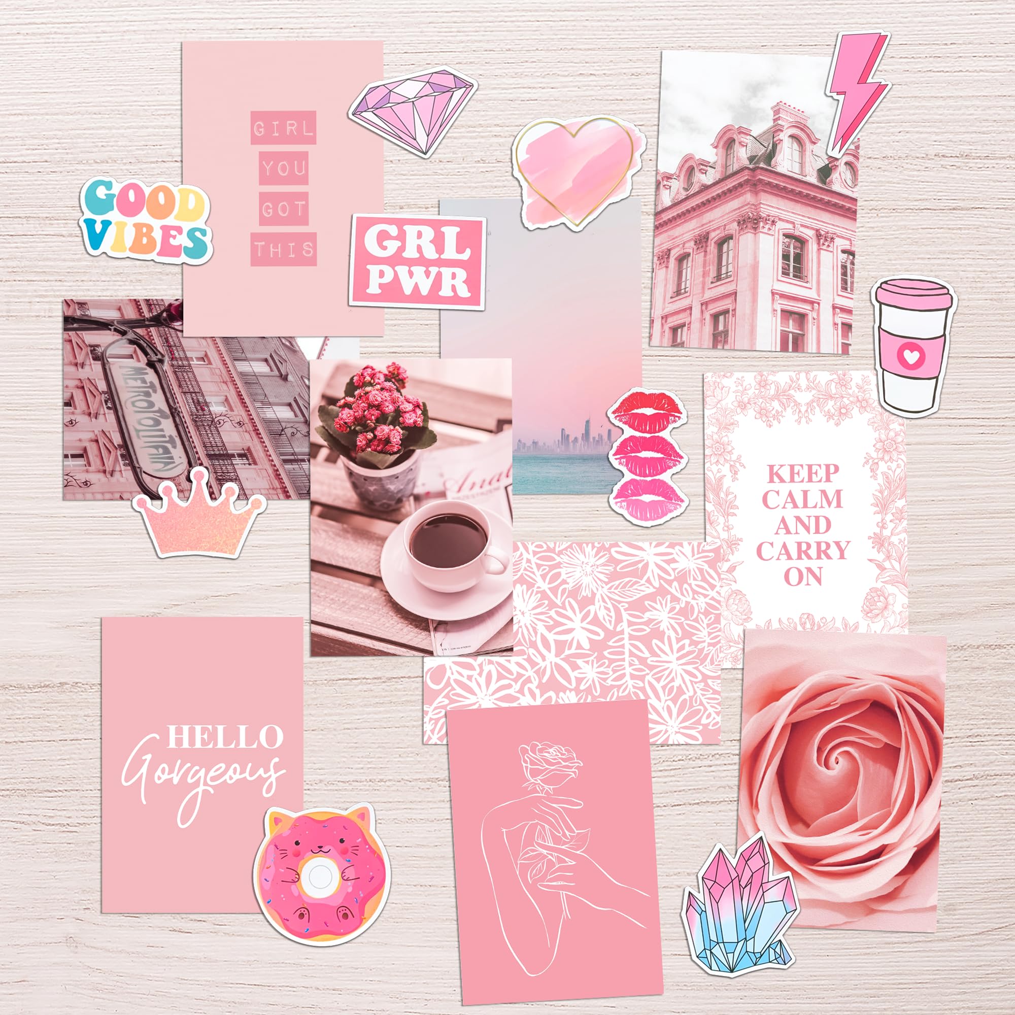 Artivo Pink Aesthetic Wall Collage Kit,100 Set 4X6 Inch,Room Decor For Teen Girls,Pretty Blush Pink Wall Art Print,Dorm Photo Co