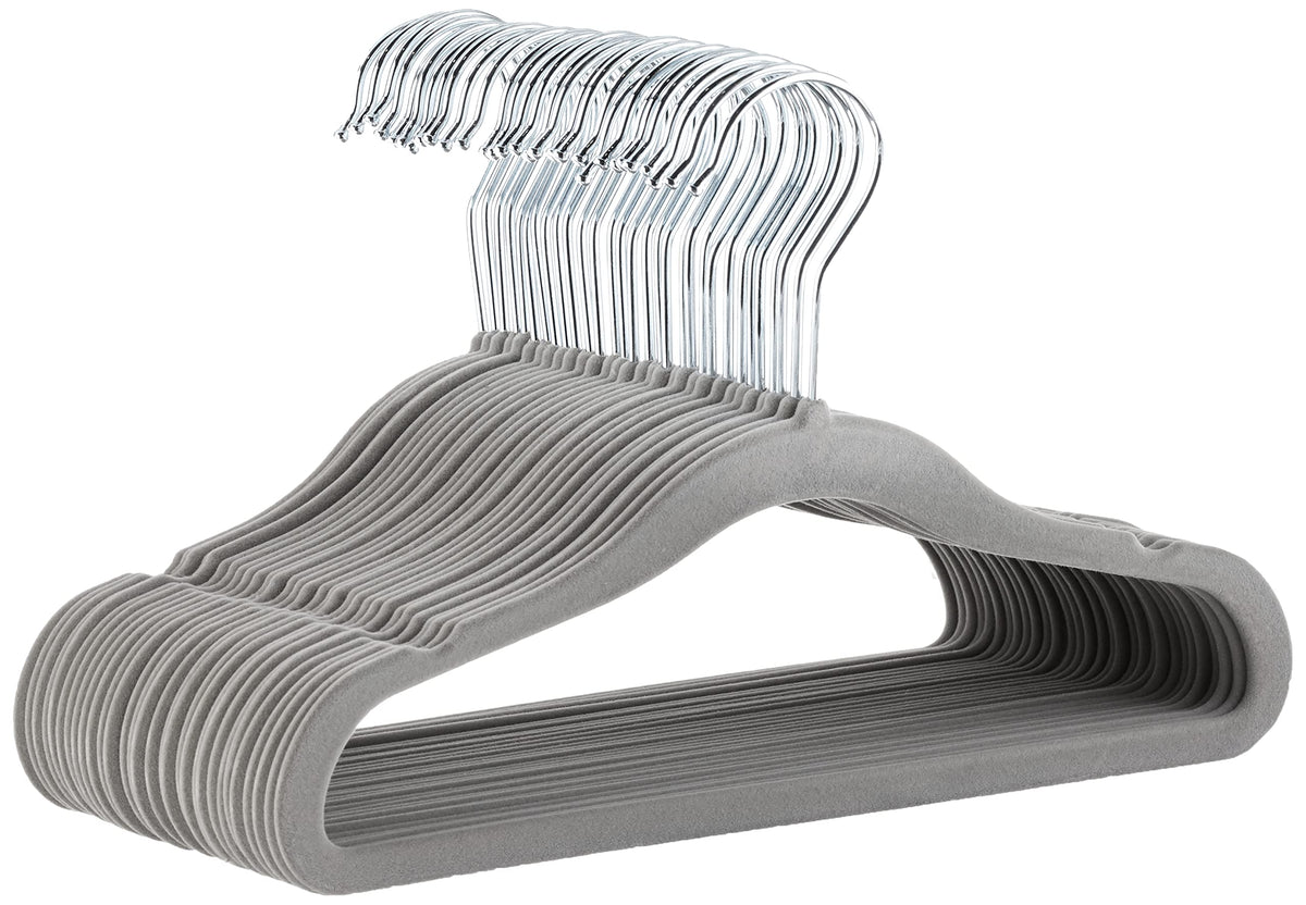 Amazon Basics Kids Velvet, Non-Slip Clothes Hangers For Infant And Toddler, 11.6 Inches (For Baby Clothes), Pack Of 30, Gray