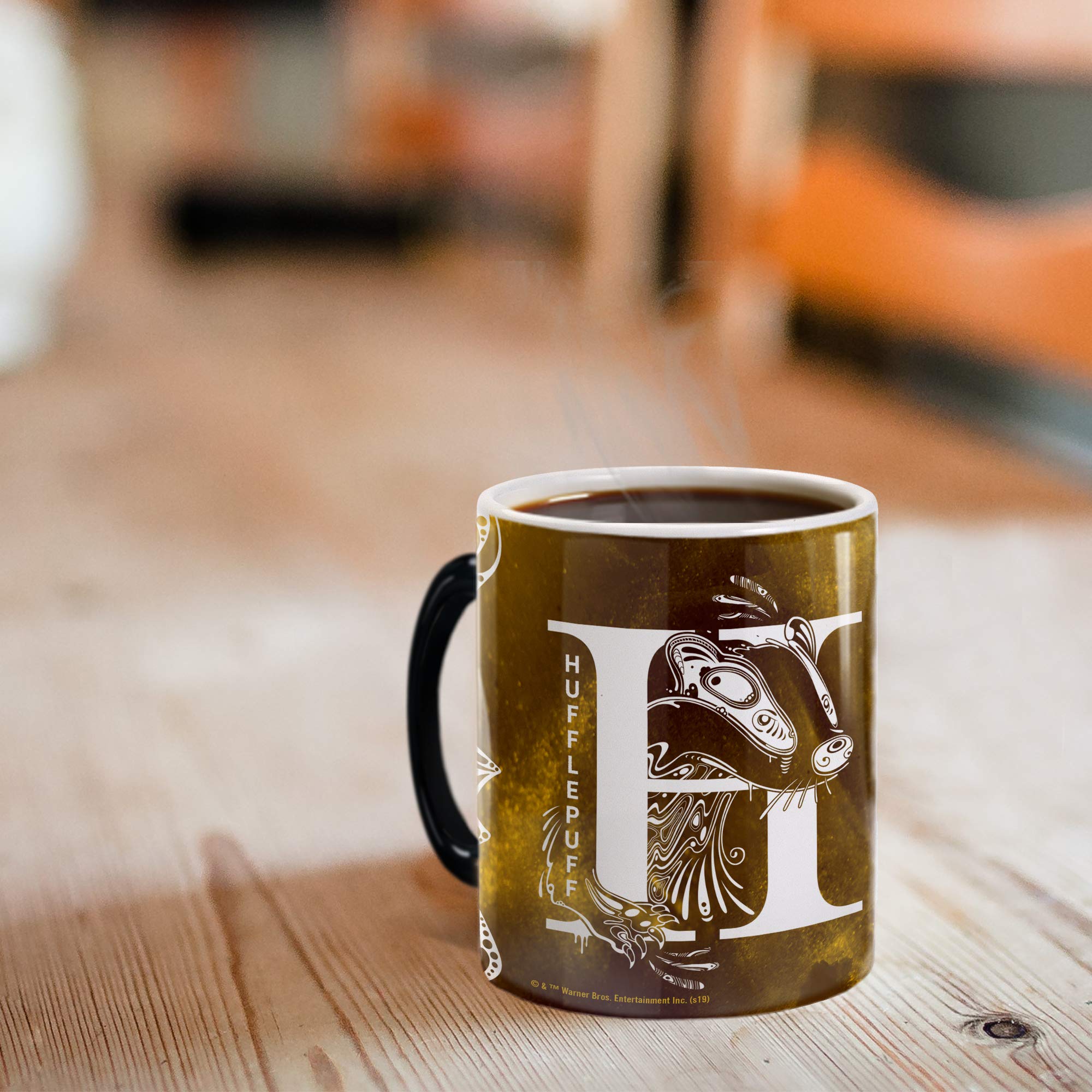 Morphing Mugs Harry Potter - Hufflepuff - Aguamenti - One 11 oz Color Changing Heat Sensitive Ceramic Mug - Image Revealed When