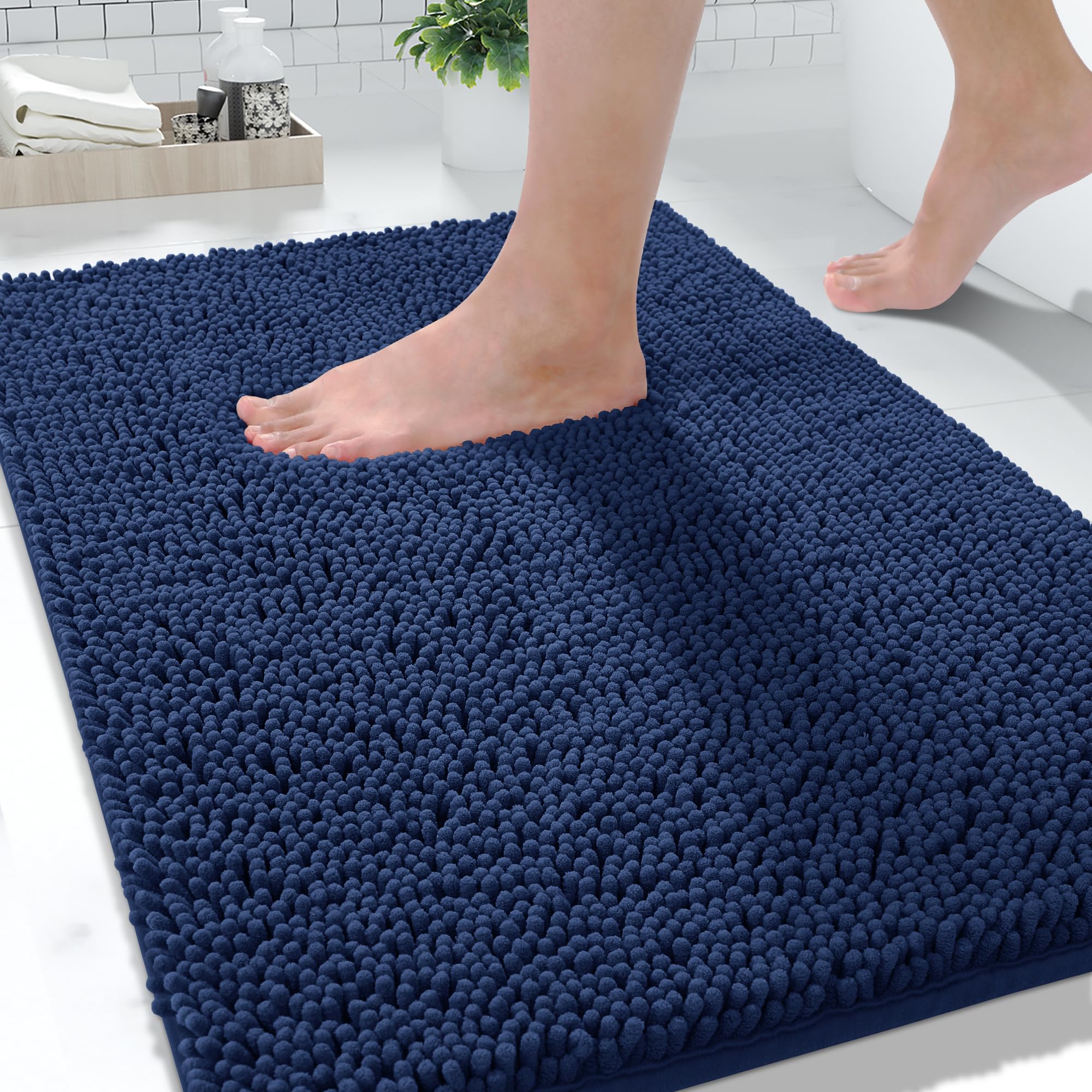 Yimobra Chenille Bathroom Rug,32X20Inch,Extra Soft Shaggy Bath Rugs, Non-Slip Bathroom Floor Mat,Water Absorbent,Thick Durable,M
