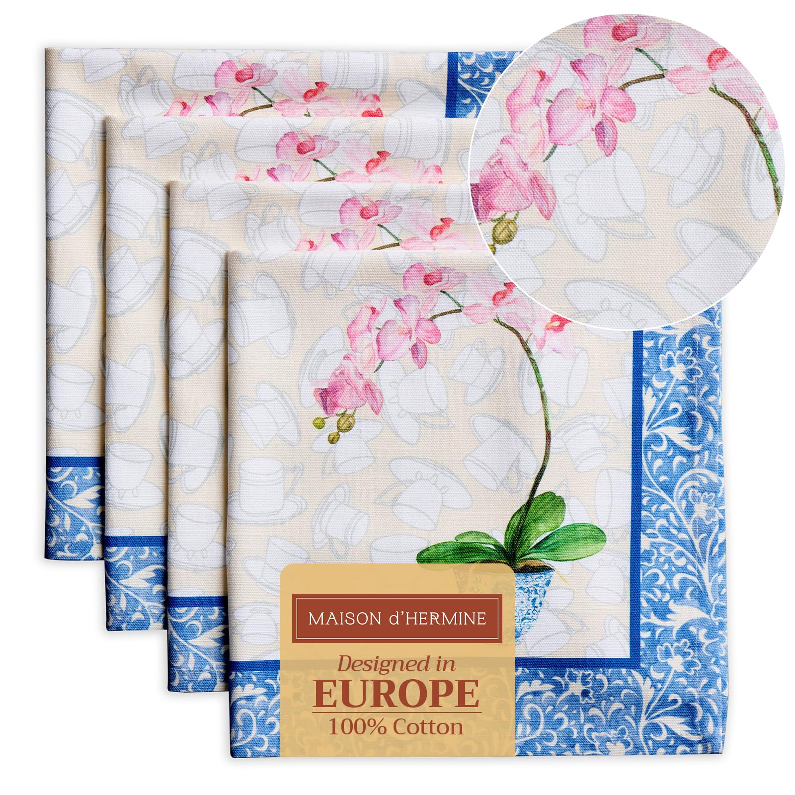 Maison d' Hermine Napkin 100% Cotton 20 Inch x 20 Inch Set of 4 Dinner Napkins  Decorative Washable Cloth Napkin for Gifts  Dining  Buffet Parties & Camping  Canton - Spring/Summer