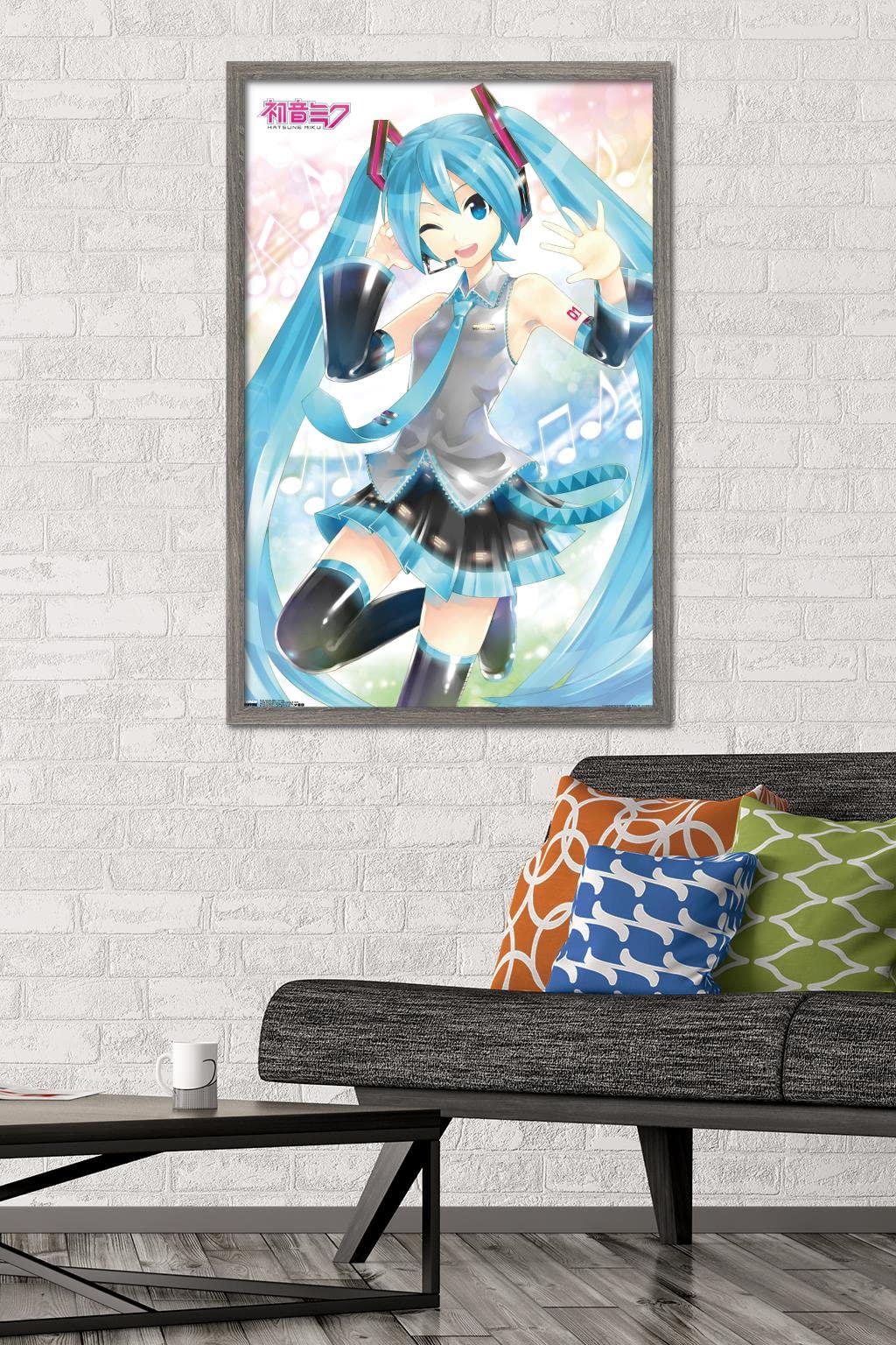 Trends International Hatsune Miku - Waving Wall Poster, 22.375'' X 34'', Barnwood Framed Version