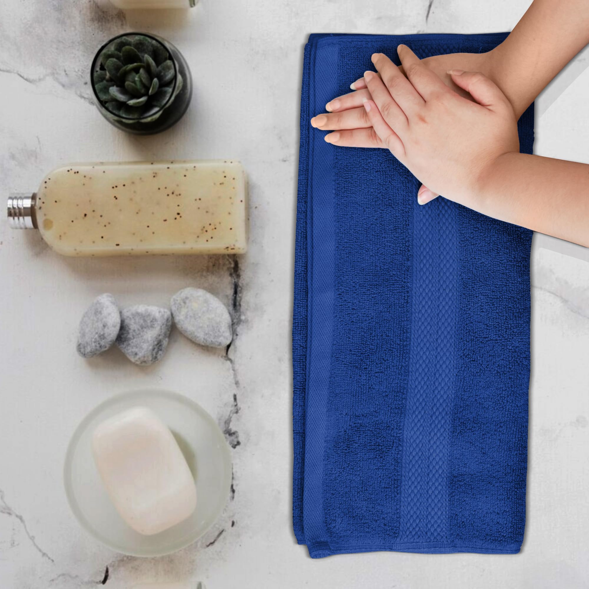 Avalon Luxury Hand Towels Size 16x28 Inches Pack of 6 - Premium Cotton  Soft and Highly Absorbent Hand Towels for Bathroom  600 GSM Face Towels  Hotel & Spa Quality  Quick Dry (Royal Blue)