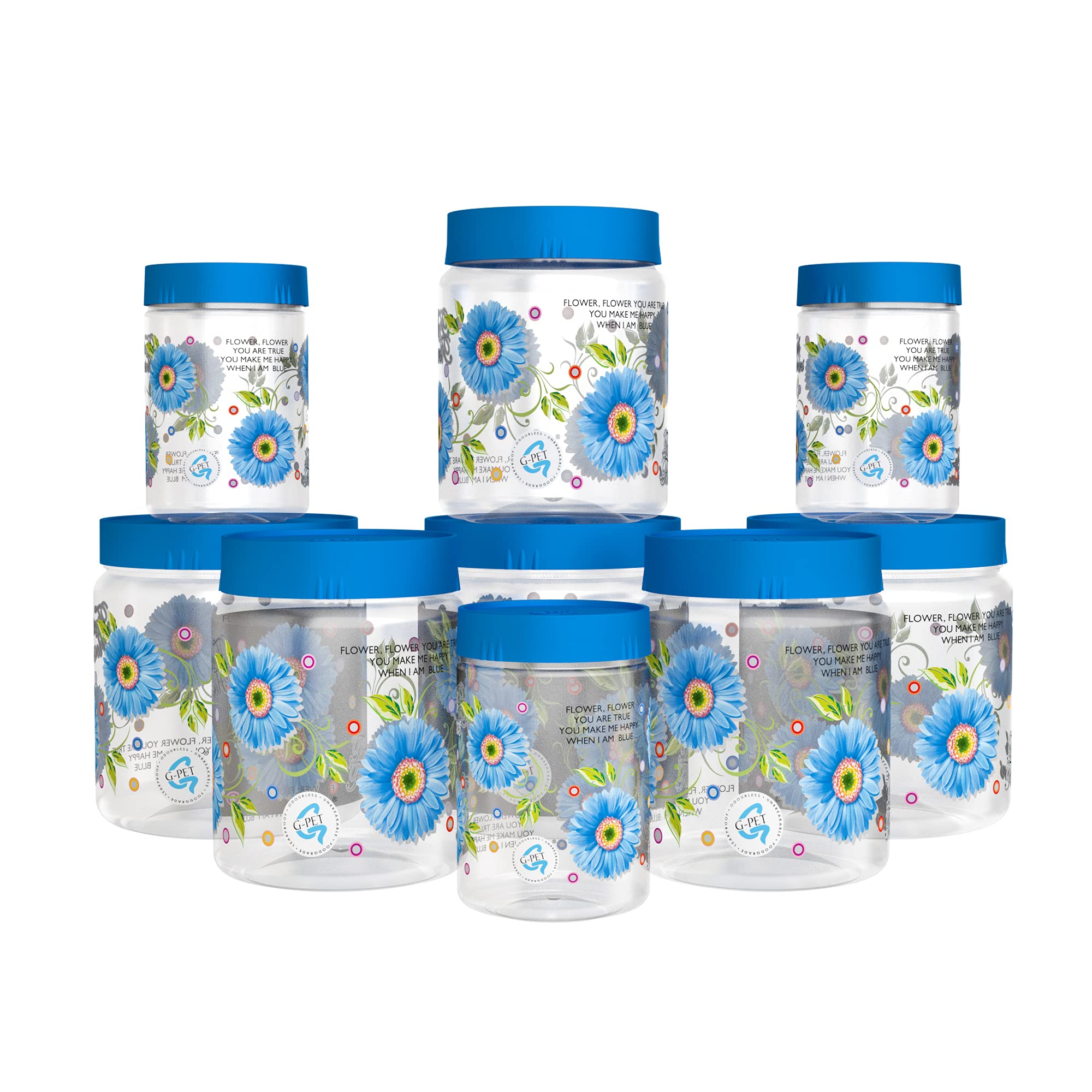 Gpet Print Magic Container Blue Pack Of 91500Ml (3 Pcs), 1000Ml (3 Pcs), 450Ml (3 Pcs) Plastic Grocery Container | Home Kitchen