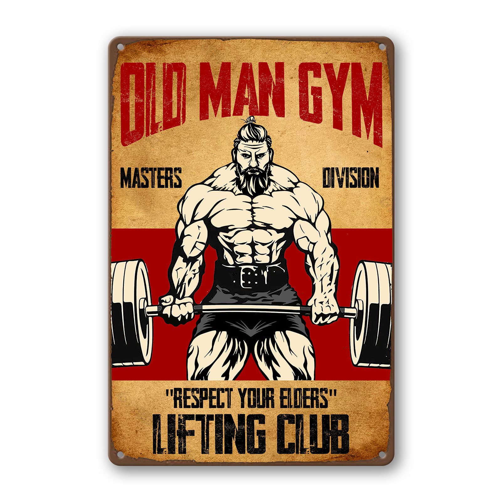 Old Man Gym Tin Sign Weightlifting Signs For Home Gym Man Poster Decor Masters Division Respect Your Elders Fitness Man Metal Si