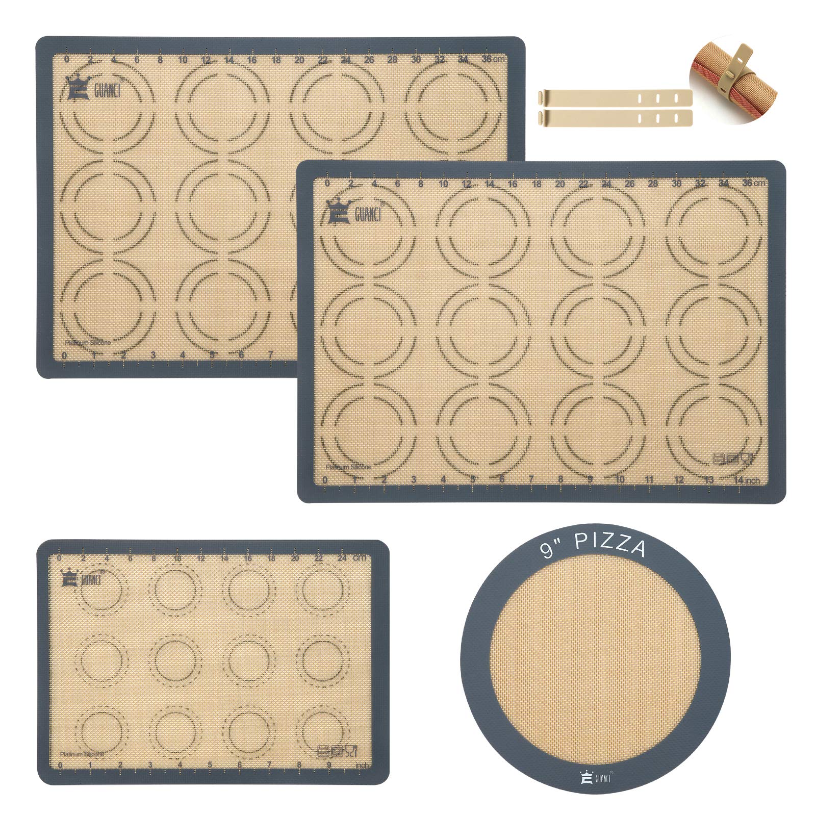 Silicone Baking Mat Set of 4, GUANCI Grade Food Baking mats Non-Stick Reusable Pizza Bakeware Mat for Making Macaroon, Pizza, Co