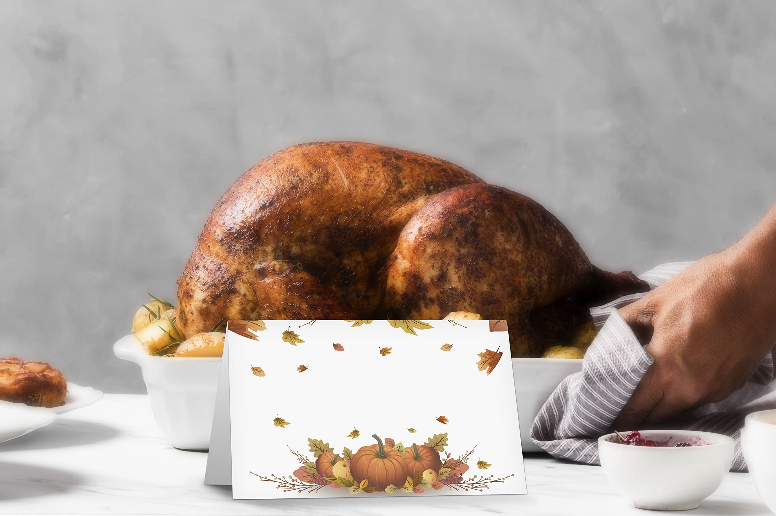 Table Place Card, Fall Harvest Thanksgiving Themed Tent Style Cards, Pack Of 25 Half-Fold Reception Place Card With Pumpkin, Per