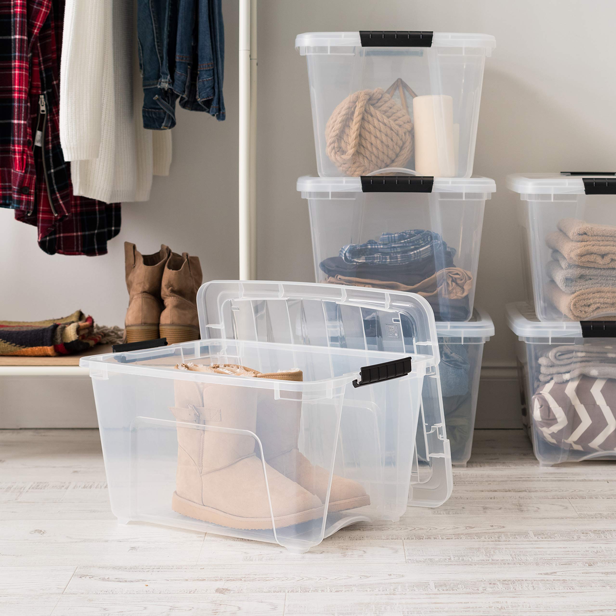 IRIS USA 6 Pack 32qt Clear View Plastic Storage Bin with Lid and Secure Latching Buckles