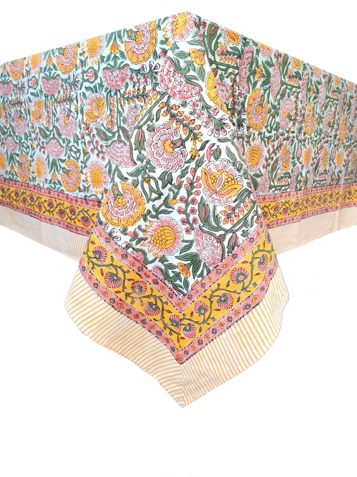 Atosii Clover Yellow 100% Cotton Rectangle Fall Tablecloth, Handblock Floral Print Linen Table Cloth For Kitchen Dining I Partie