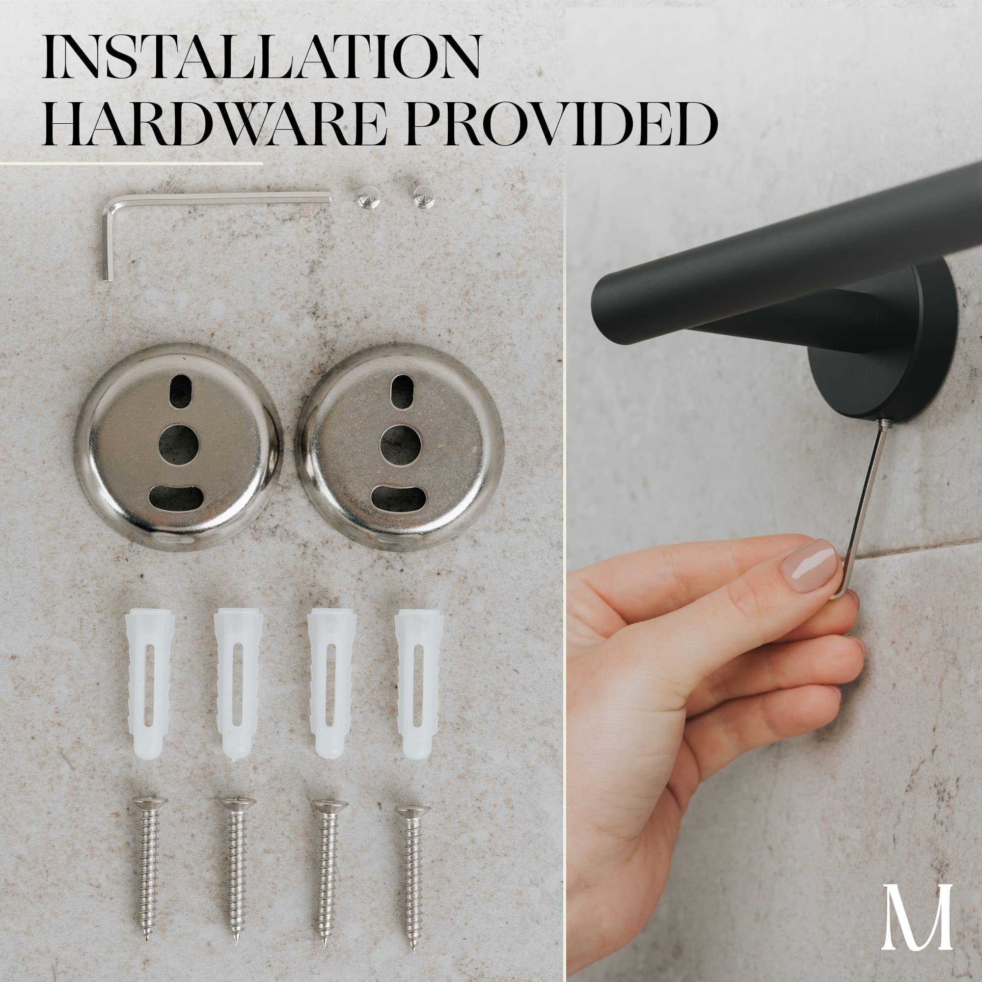 Marmolux Acc - 16'' Matte Black Towel Bar for Bathroom - Hand Towel Holder Towel Rod - Bathroom Towel Racks - Towel Hanger Heavy Duty Wall Mount Bathroom Hardware Stainless Steel