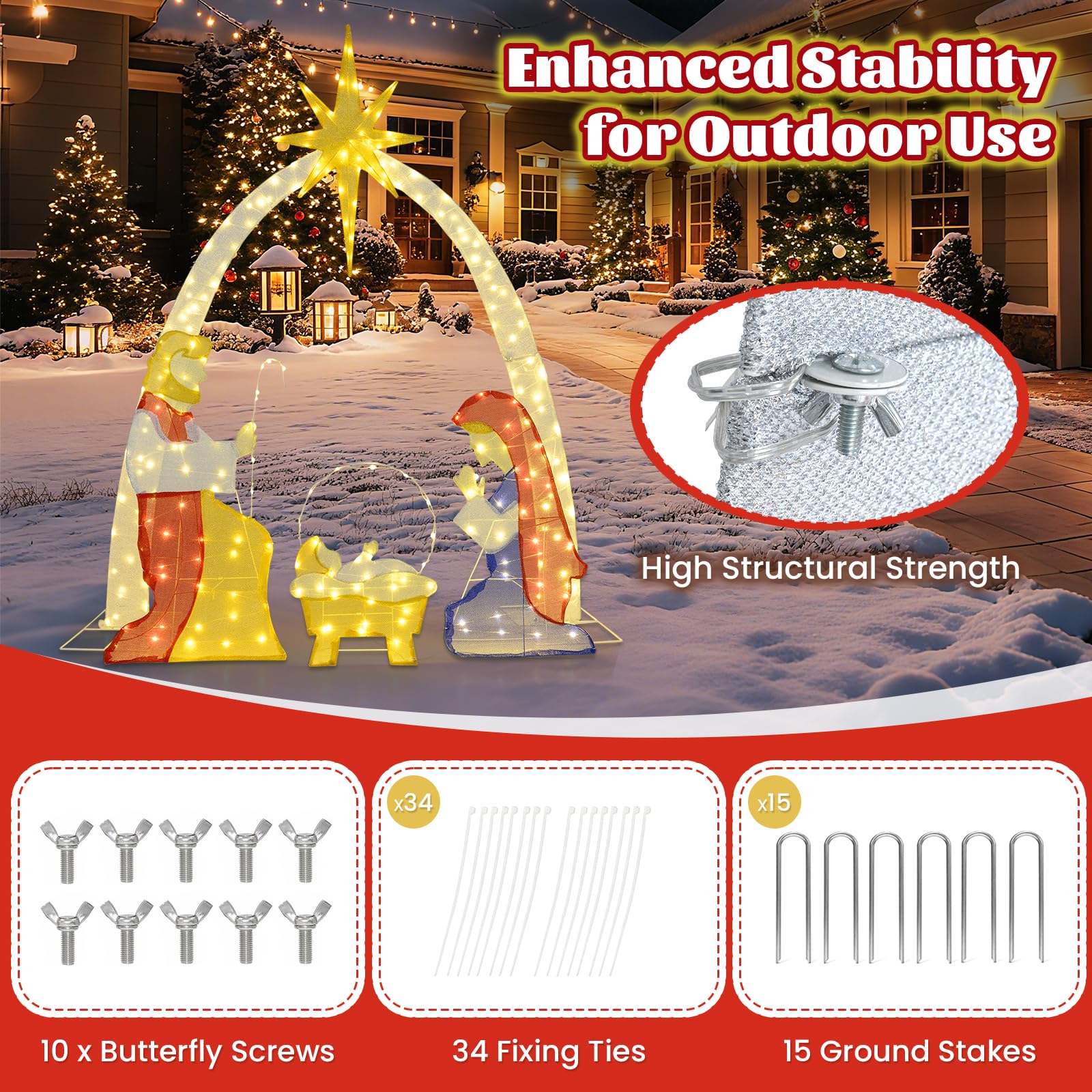 Tangkula 6 FT Christmas Lighted Nativity Scene, Pre-Lit Holy Family Yard Decoration with 240 Warm White LED Lights
