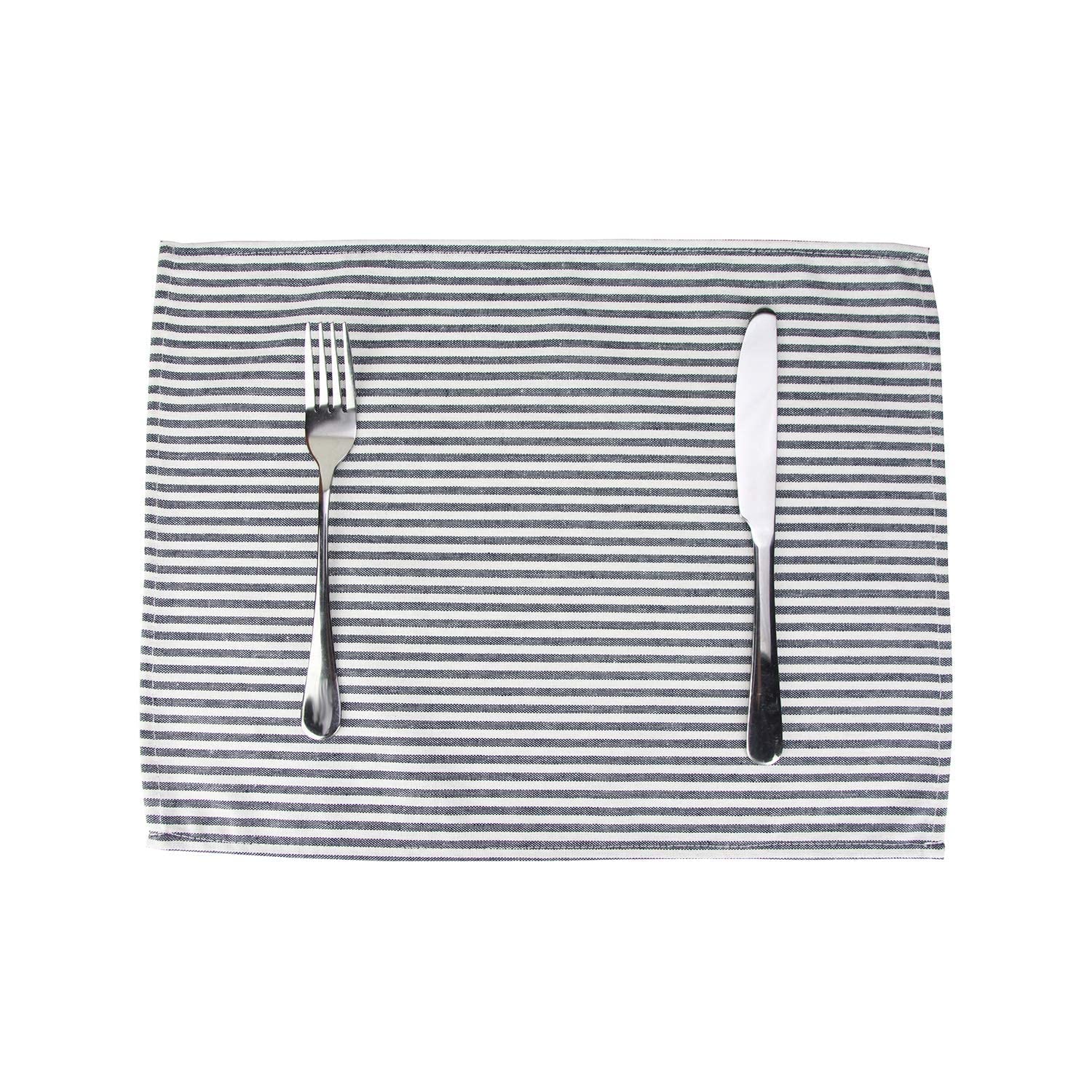 Infei Plain Striped Cotton Linen Blended Dinner Cloth Napkins - Set Of 12 (40 X 30 Cm) - For Events & Home Use (Black)