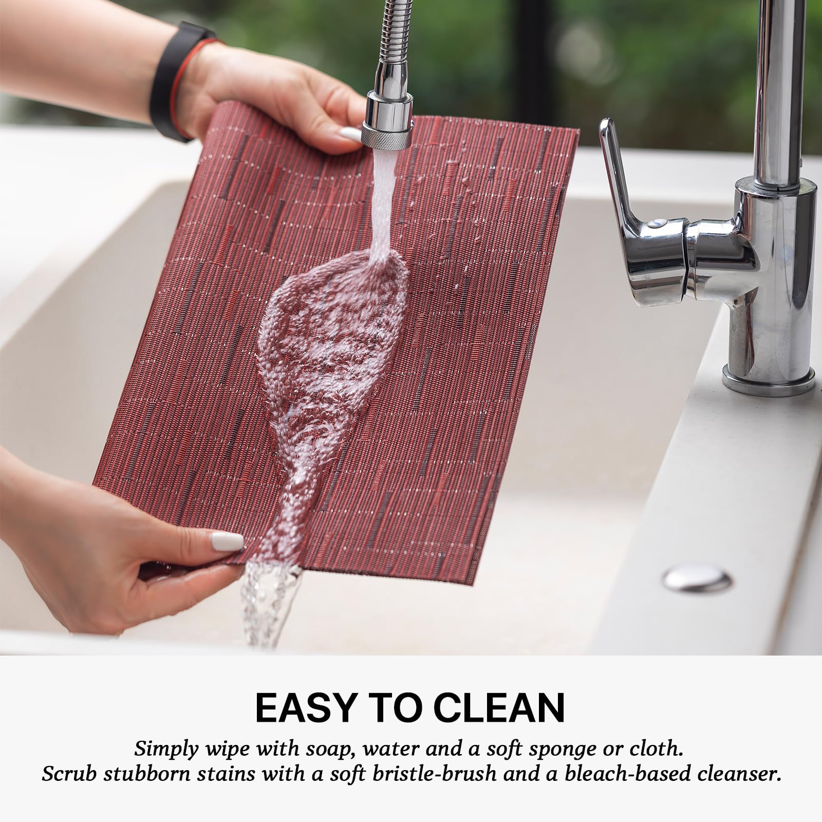 Lexmore Pvc Woven Placemats 8 Pcs Wipeable Indoor/Outdoor Table Mats Washable Vinyl Place Mats For Dining Table, Set Of 8-Burgun