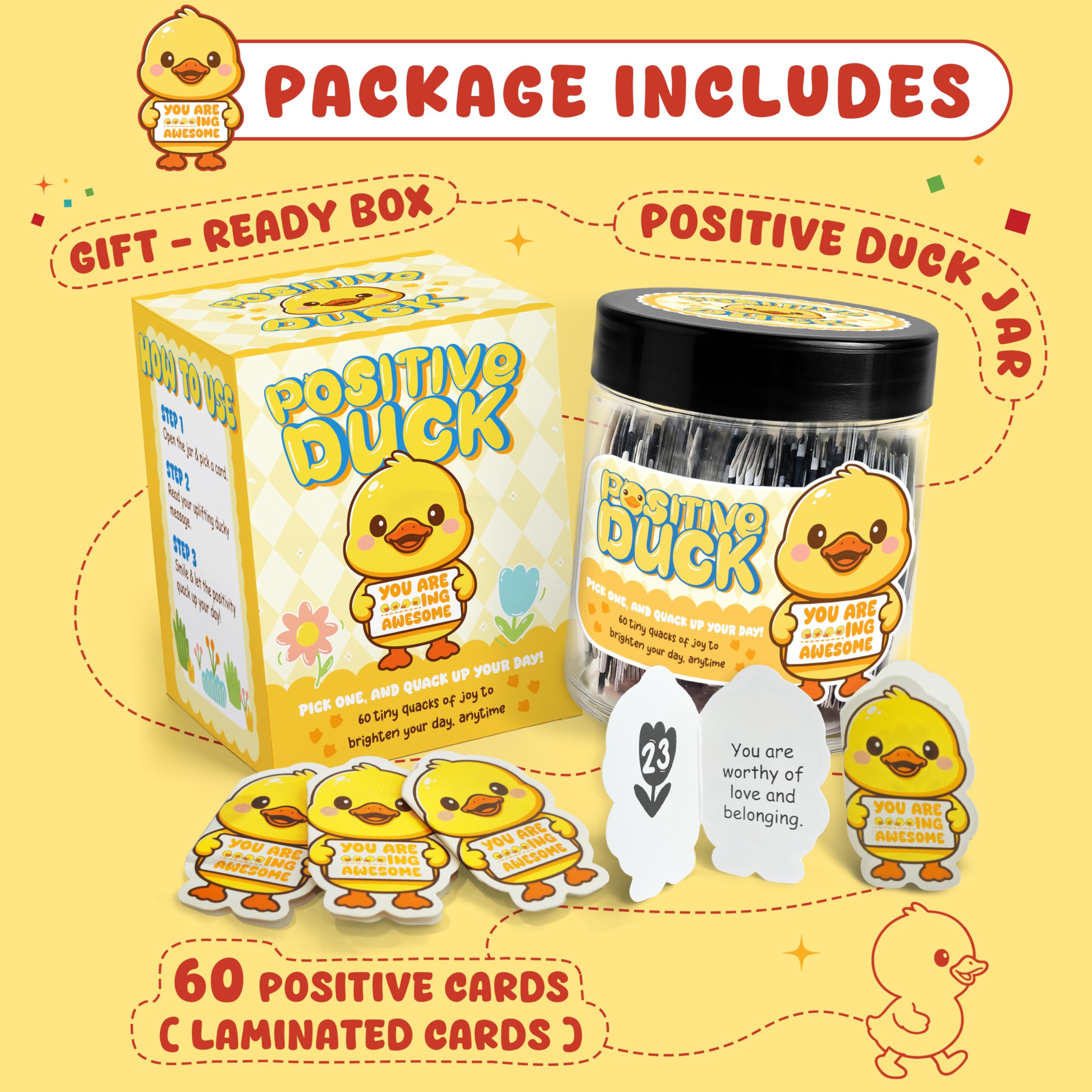 MIKAYENUS Positive Duck Jar with 60 Affirmation Cards, Emotional Support Duck, Teen Girl Gifts Trendy Stuff, Birthday Gifts for