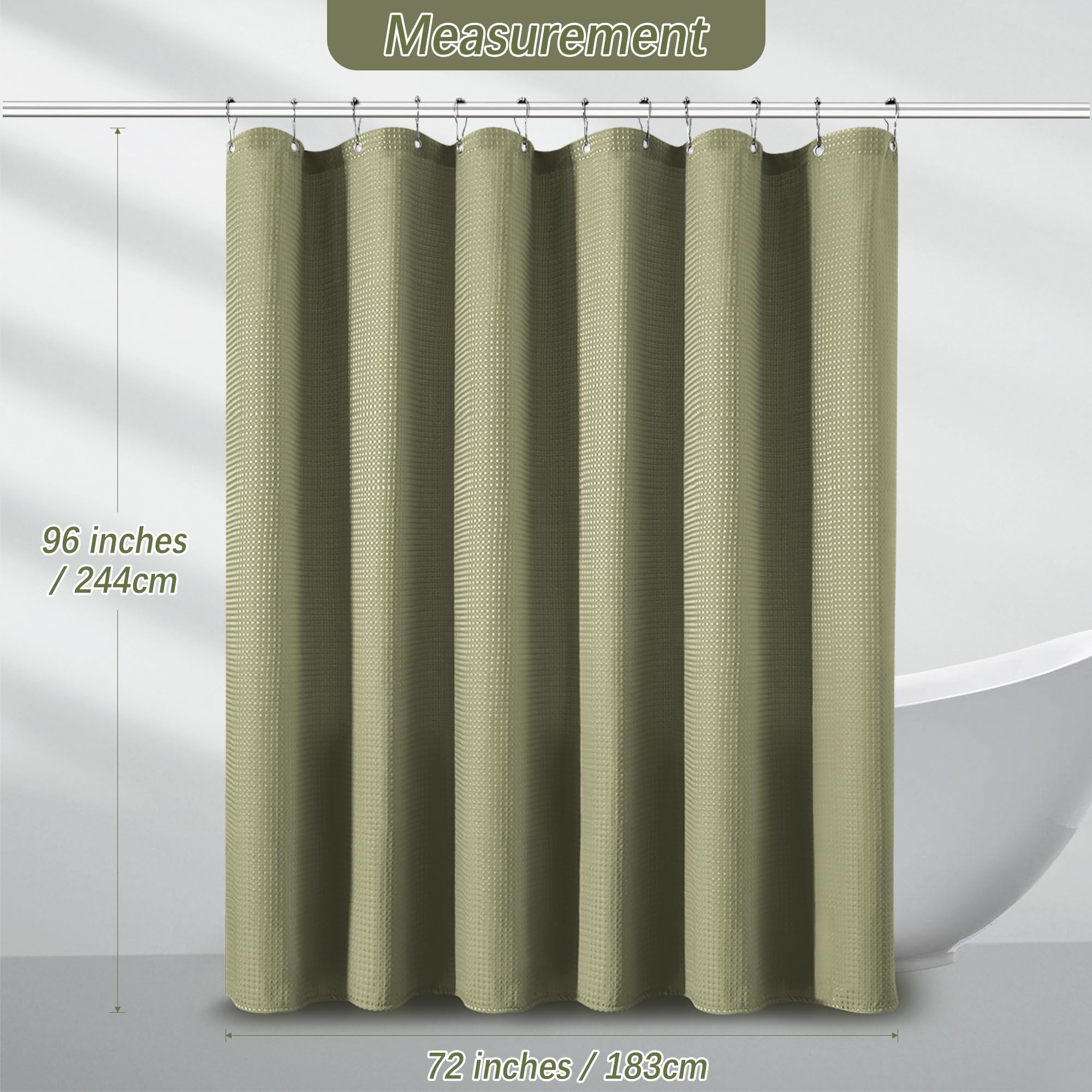 Pangsinne Extra Long Shower Curtains 96 Inch Khaki Waffle Shower Curtain For Bathroom, Heavy Duty 256Gsm Modern Shower Curtain,