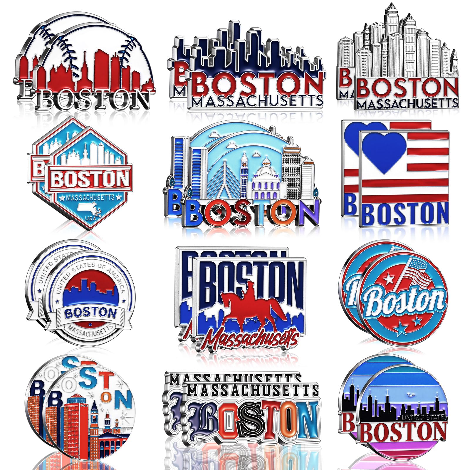 Konohan 24 Pcs Boston Magnets for Refrigerator Metal USA Fridge Magnet Magnetic Boston Souvenirs Gifts USA State Magnetic Refrig
