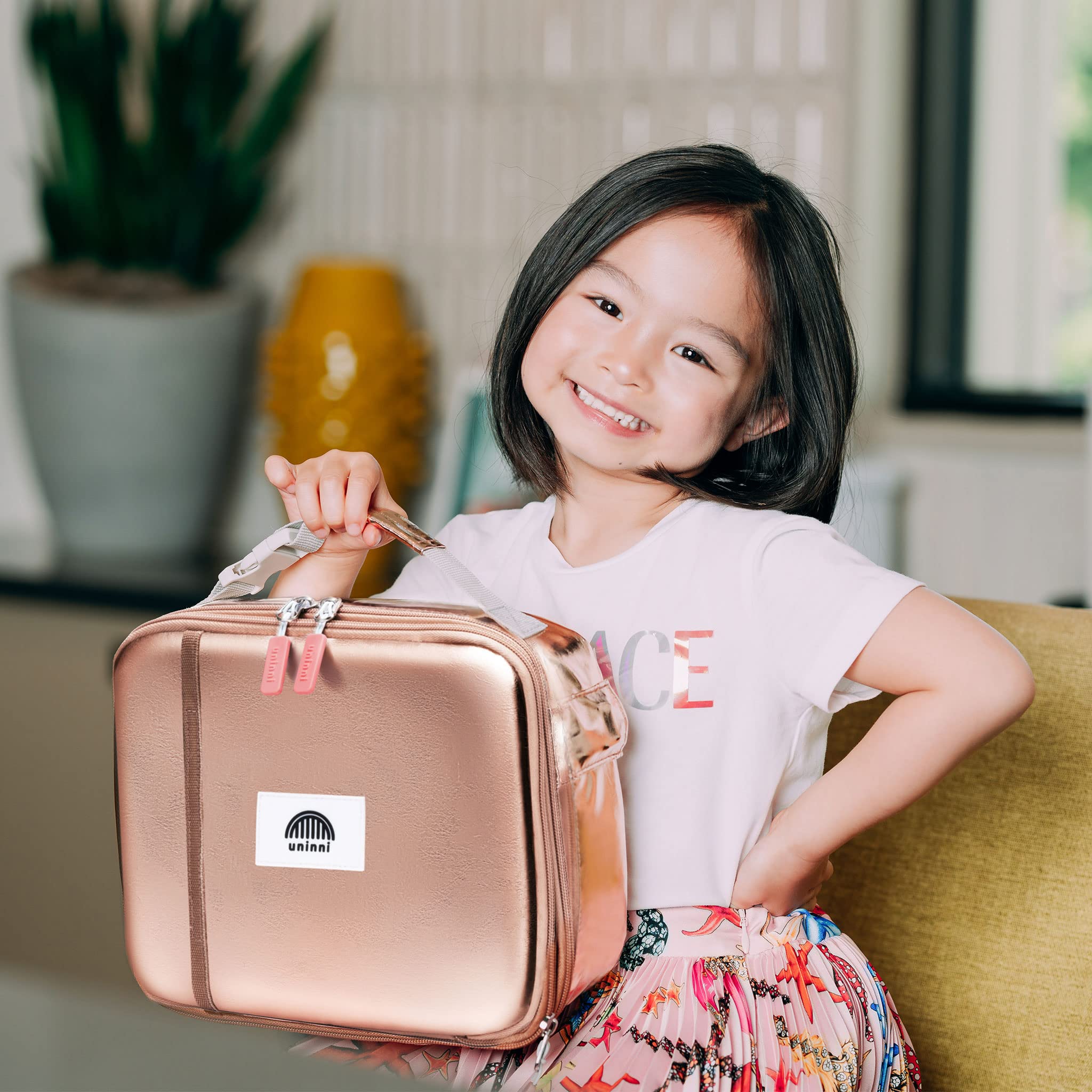 Uninni Rose Gold Insulated Lunch Box For Kids - Age 3+ With Leak-Resistant Storage, Mesh Pocket, Removable Divider For Snacks, S