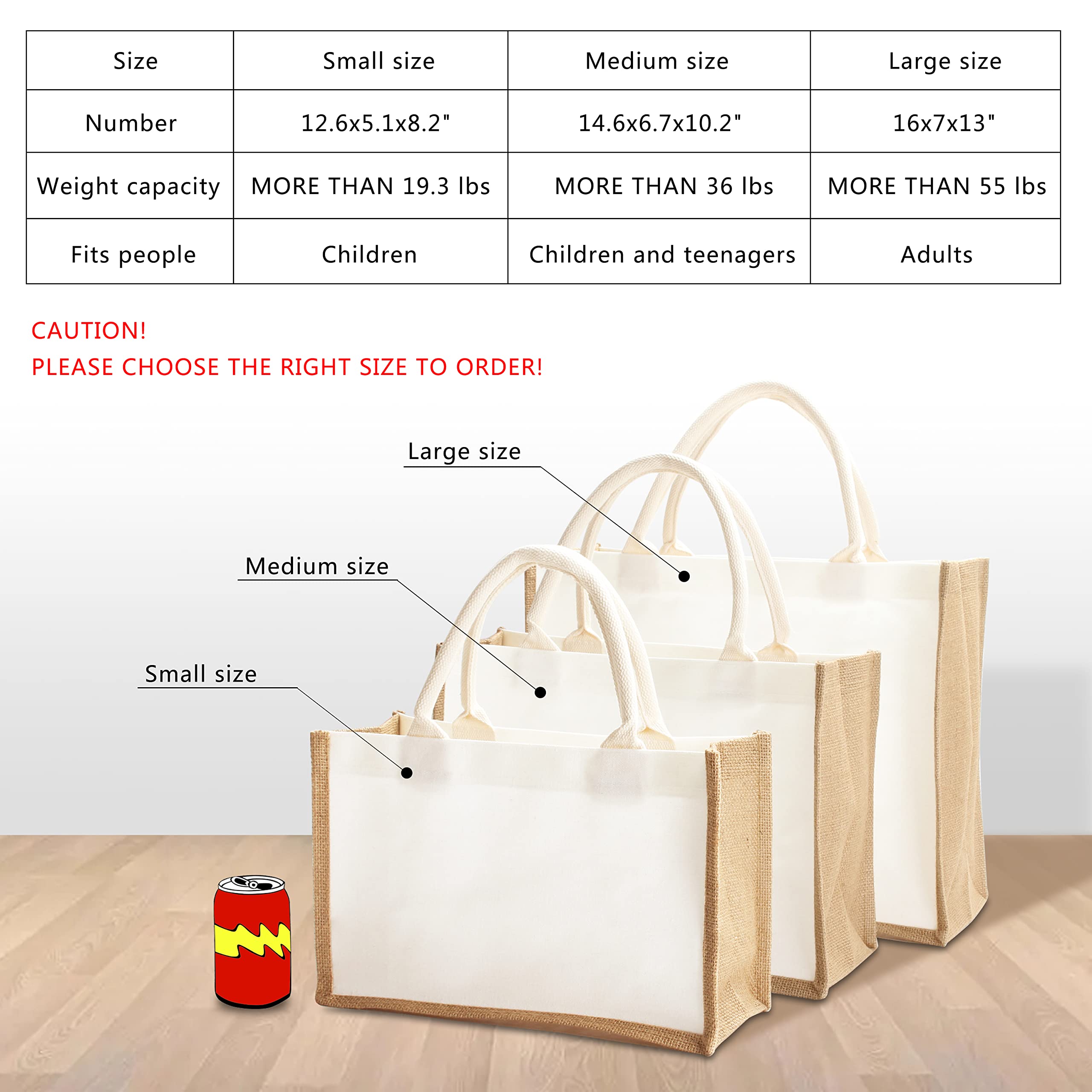 Yaceyace Jute Tote Bag, 14.5'' X 6.7'' X 10.2'' 1Pcs Burlap Tote Bag Jute Travel Bags With Handle Resuabale Grocery Bag Bridesma