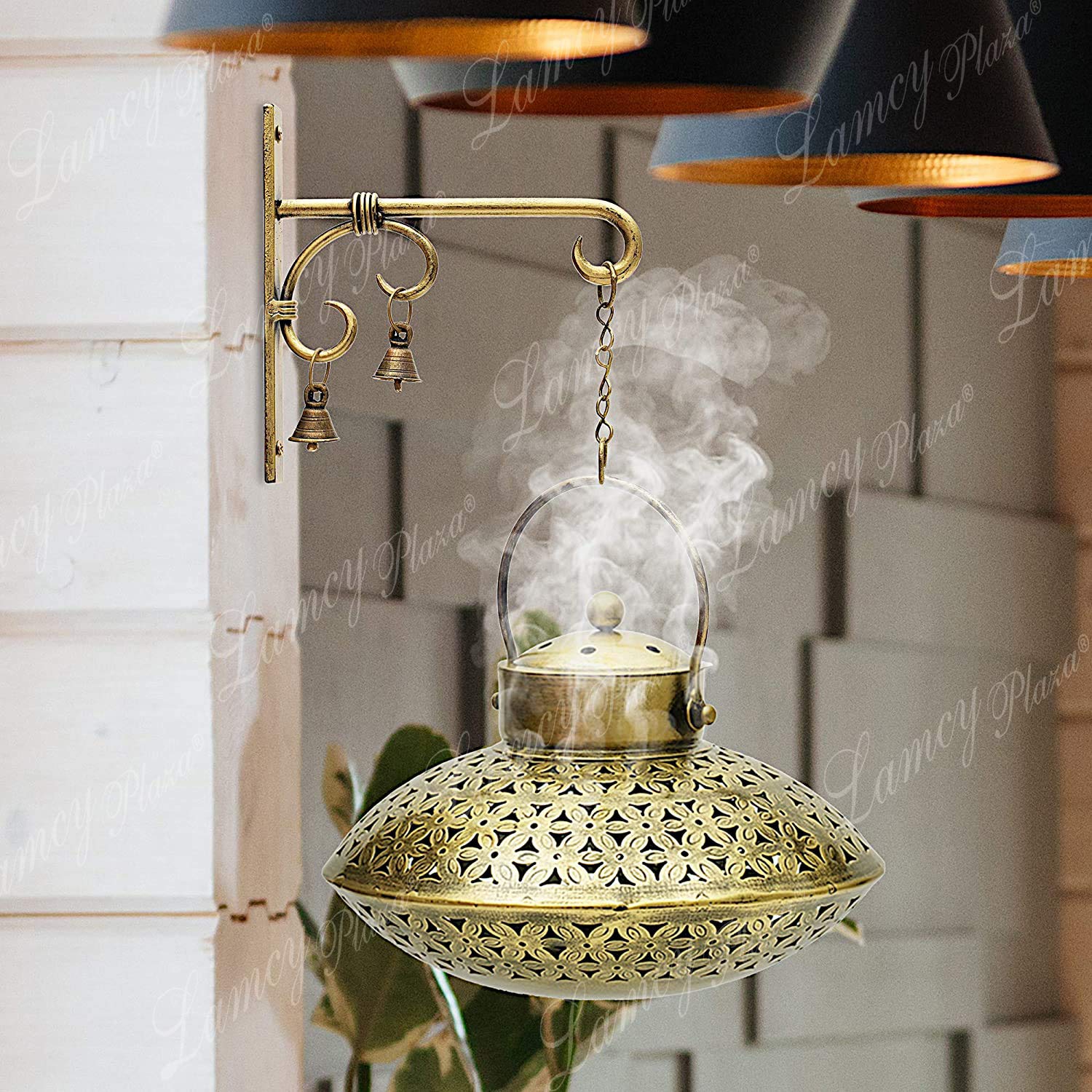 Lamcy Plaza Antique Golden Finish Degchi Style Brass Dhoop Dani Pot And Tealight Holder For Home Decor | Pooja Room | Living Roo