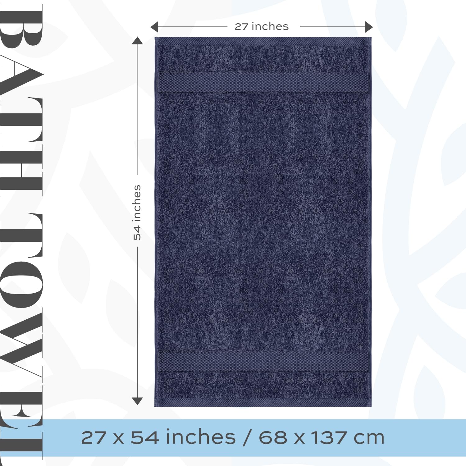 Luxury White Bath Towels Large - 100% Soft Cotton 700 GSM | Absorbent Hotel Bathroom Towel | 27 inch X 54 inch | Set of 4 | Navy