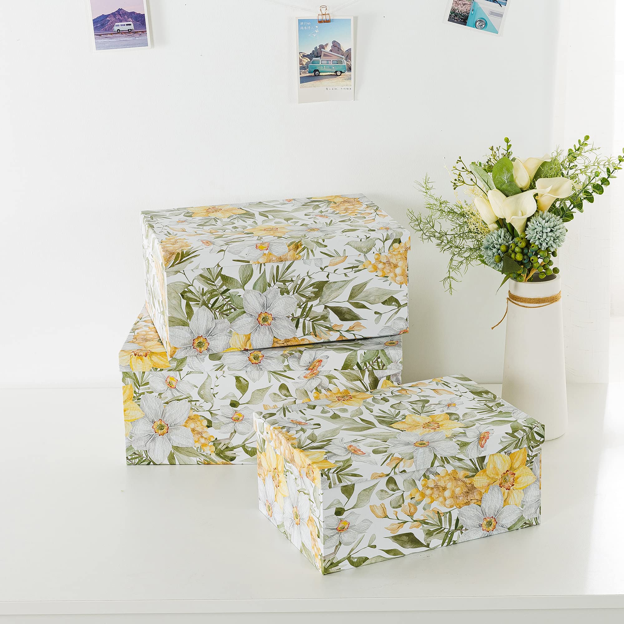 Soul & Lane Garden Glory Decorative Boxes with Lids - Set of 3: Floral Photo Storage, Stackable Small Home Decor Boxes, Nesting