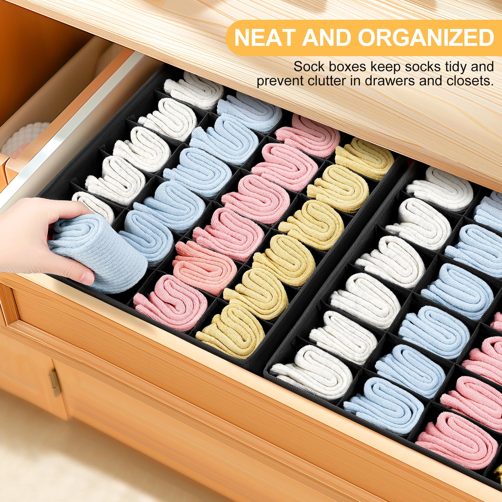 Joyoldelf Sock Drawer Organizer Divider 2 Packs Underwear Organizer, 24 Cell Collapsible Closet Cabinet Organizer Underwear Stor
