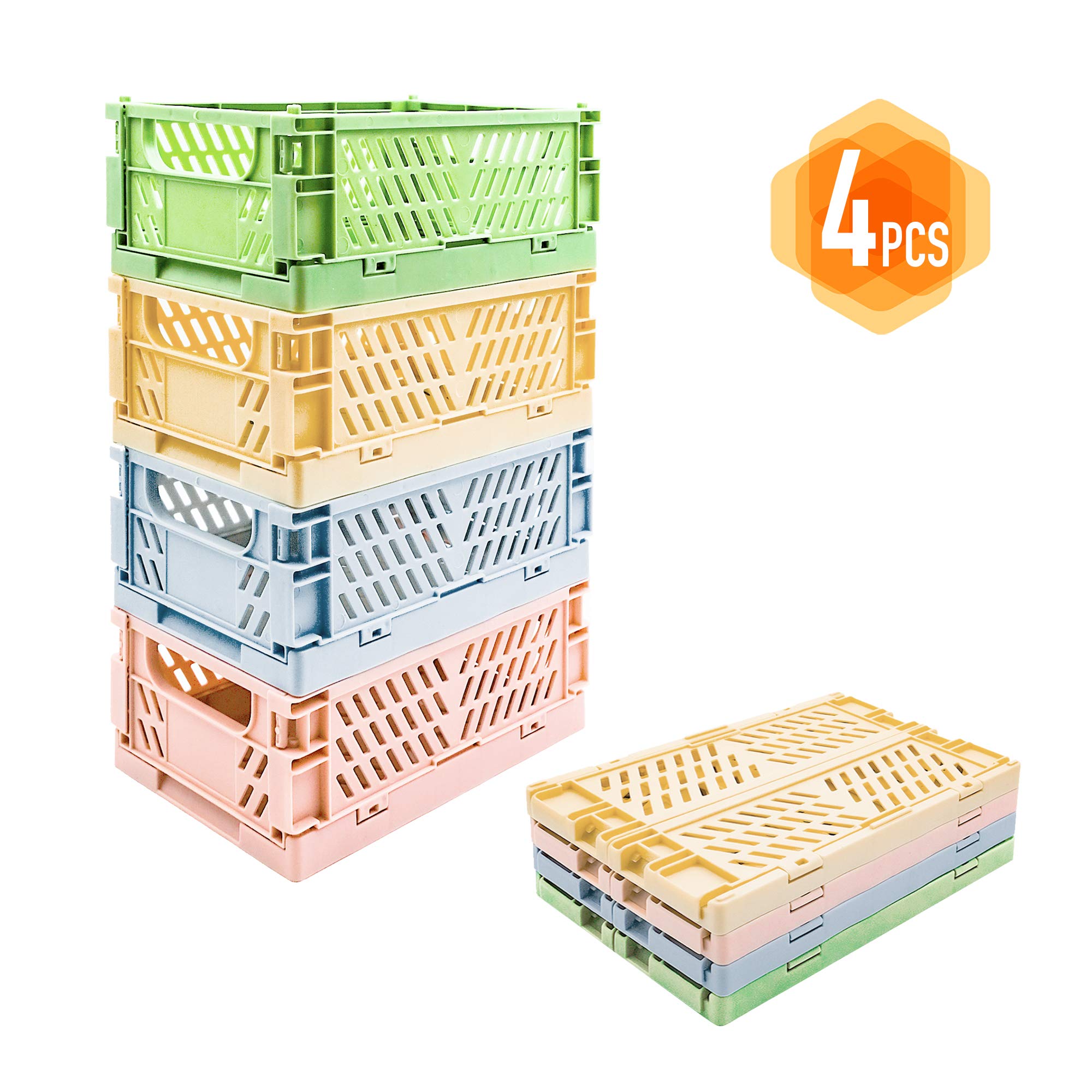 4-Pack Mini Baskets Plastic For Shelf Home Kitchen Storage Bin Organizer, Stacking Folding Storage Baskets For Classroom Bedroom