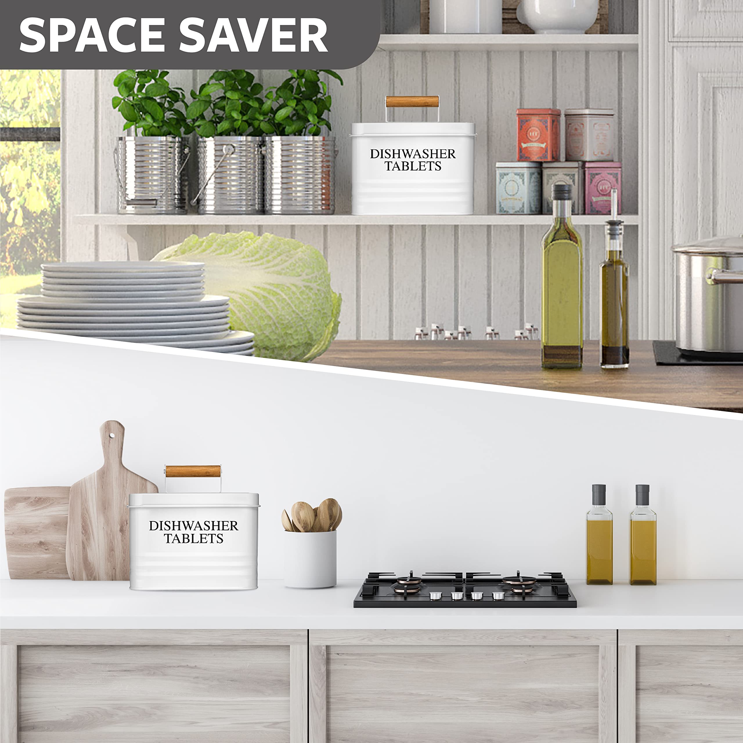 Calindiana Modern Farmhouse Metal Dishwasher Pods Container Holder With Lid For Kitchen Organization And Storage, Kitchen Essent