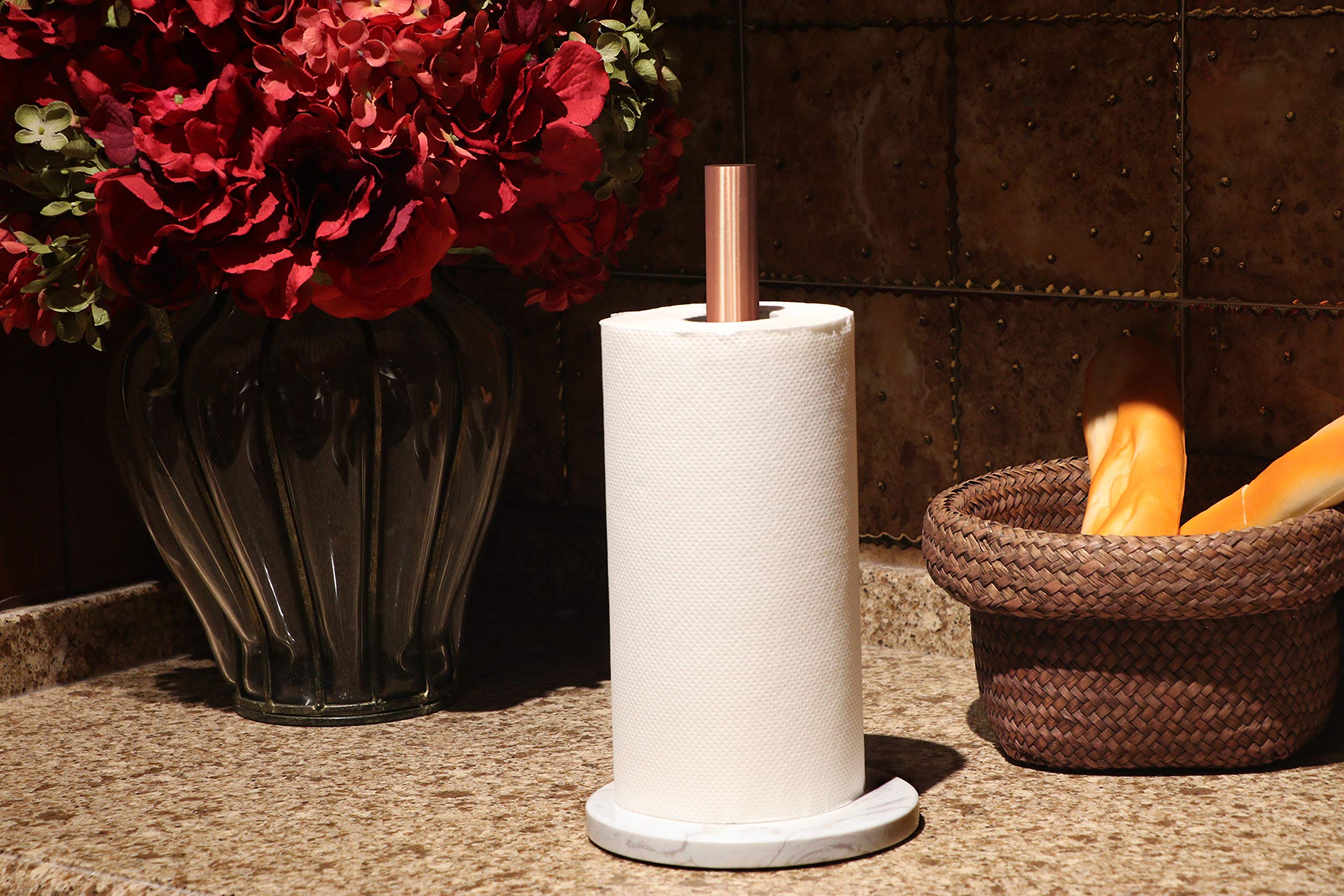 LUTAVOY Marble Paper Towel Holder Copper Plated Paper Towel Holder with Marble Base (KZ33 - Bronze)
