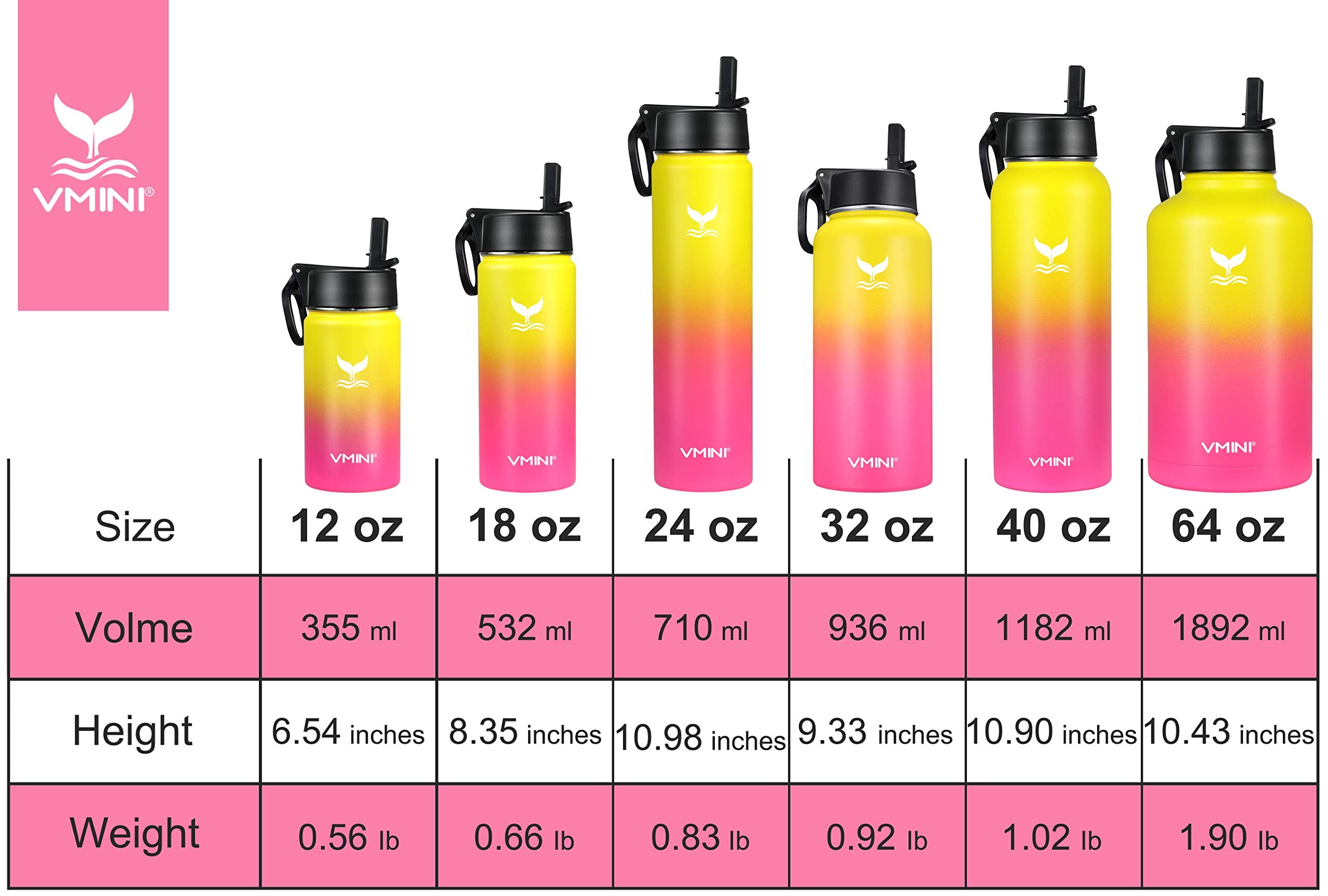 Vmini Water Bottle With Straw, Wide Rotating Handle Straw Lid, Wide Mouth Vacuum Insulated Stainless Steel Water Bottle, Gradien