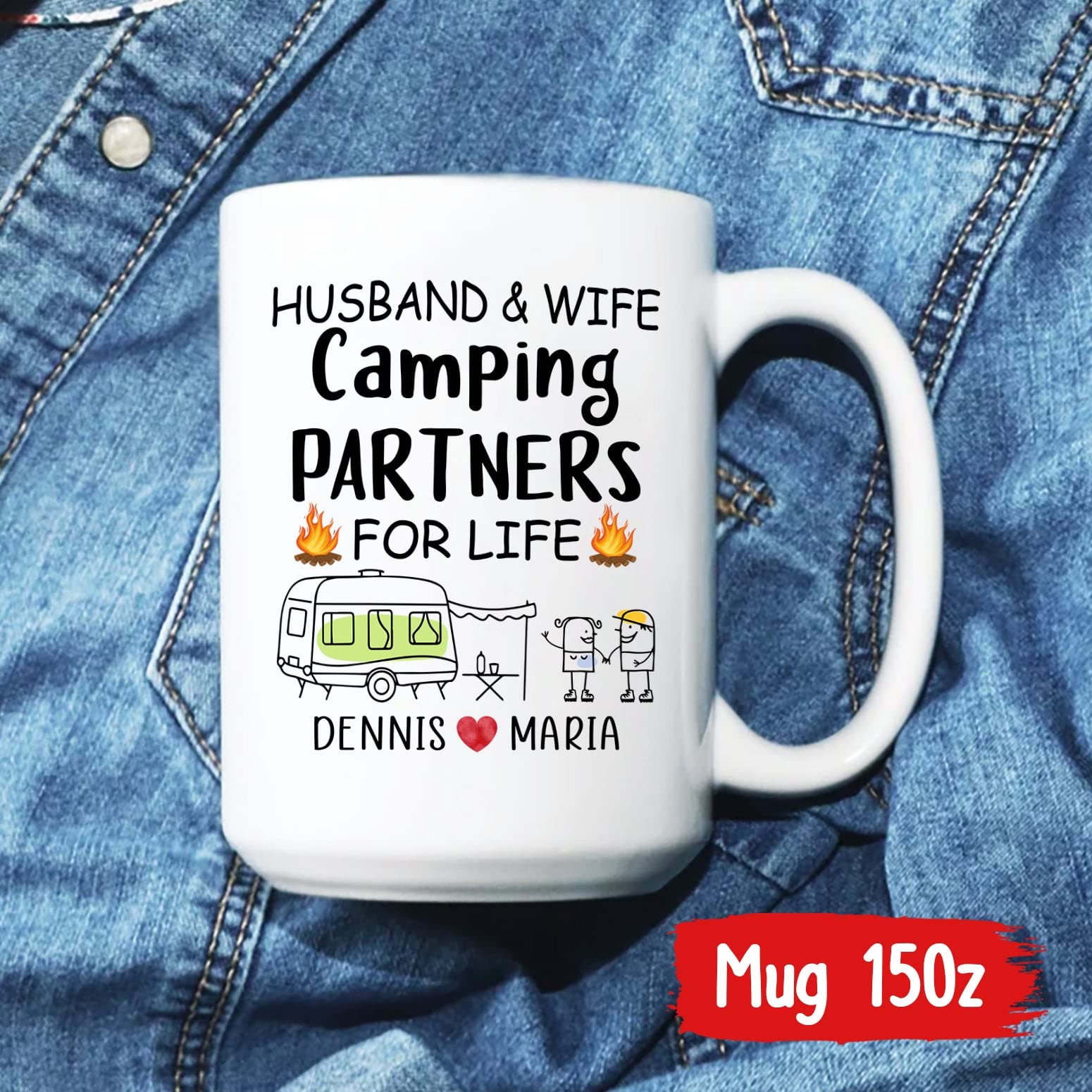 Husband And Wife Camping Partners For Life Coffee Mug, Personalized Camping Mug, Mug For Husband, Mug For Wife, Mug For Camper,