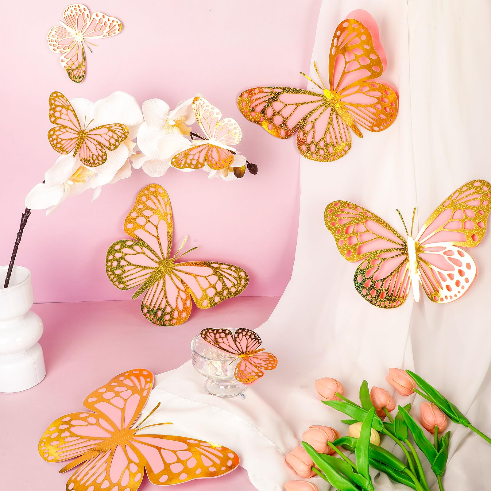 Geosar 20 Pcs 3D Large Butterfly Party Decoration 2 Layer Giant Paper Butterfly Stickers For Birthday Baby Shower Nursery Wall D