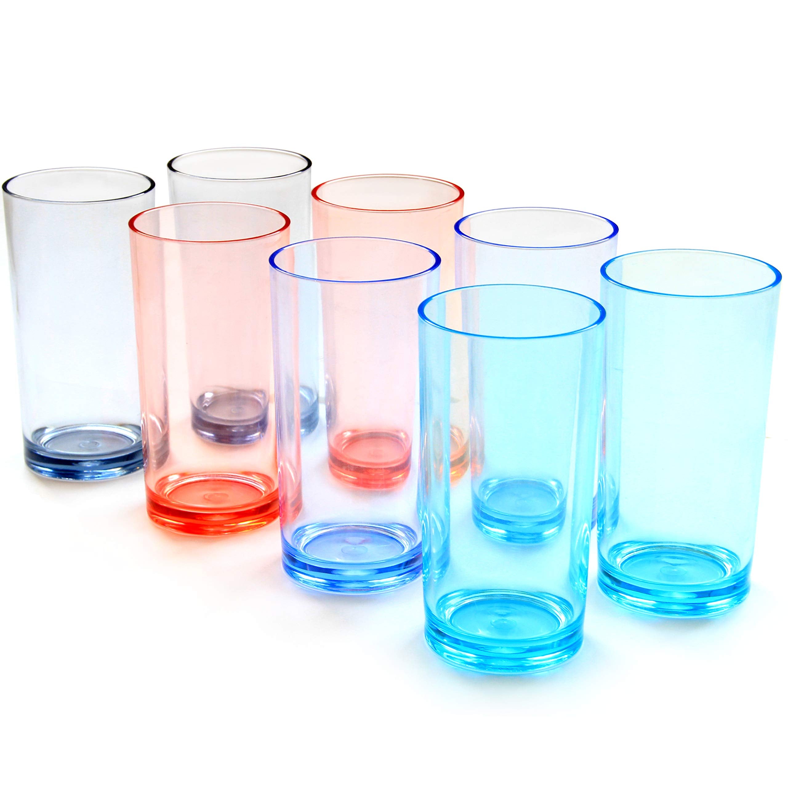 Youngever 8 Pack 16 Ounce Plastic Water Tumbler, Plastic Glasses, Reusable Plastic Cups, Unbreakable Glasses, Reusable | No Bpa