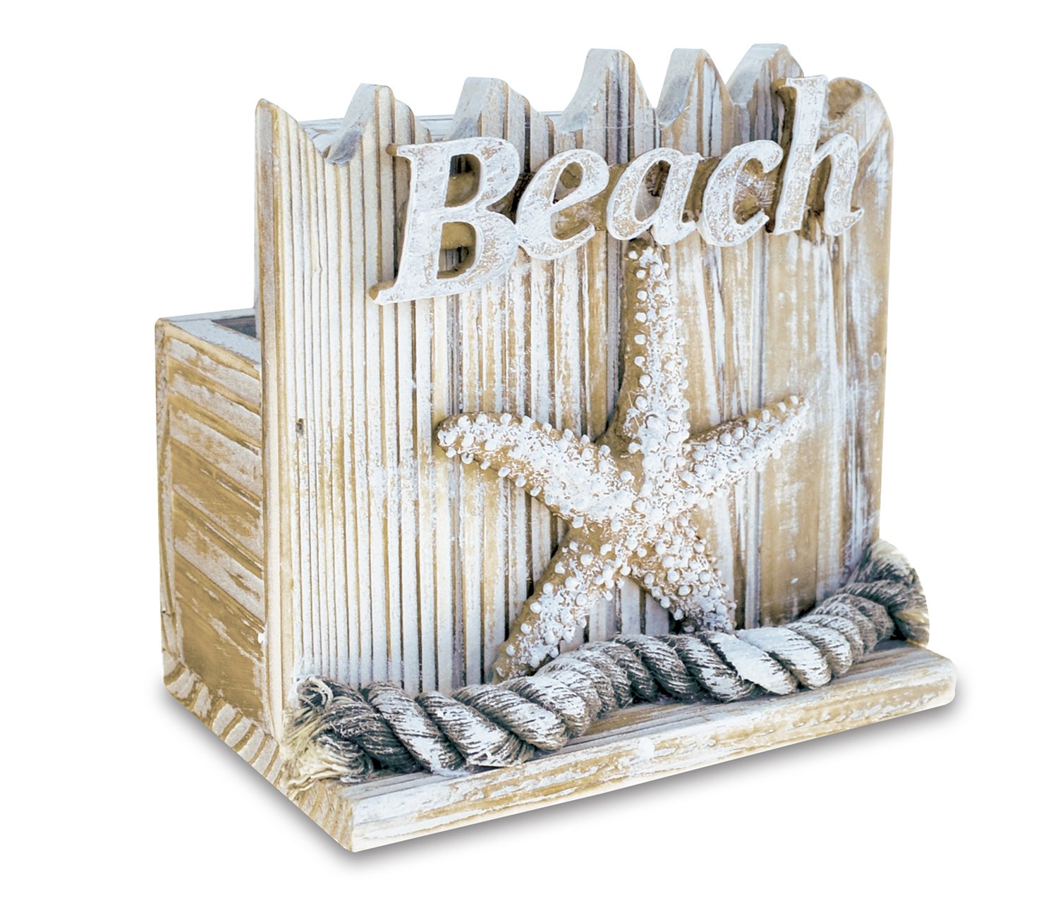 Cota Global Baja Beach Starfish Nautical Wooden Coaster Set - Rustic Square Coaster Set With Holder, Cute Beach Theme Drink Coas
