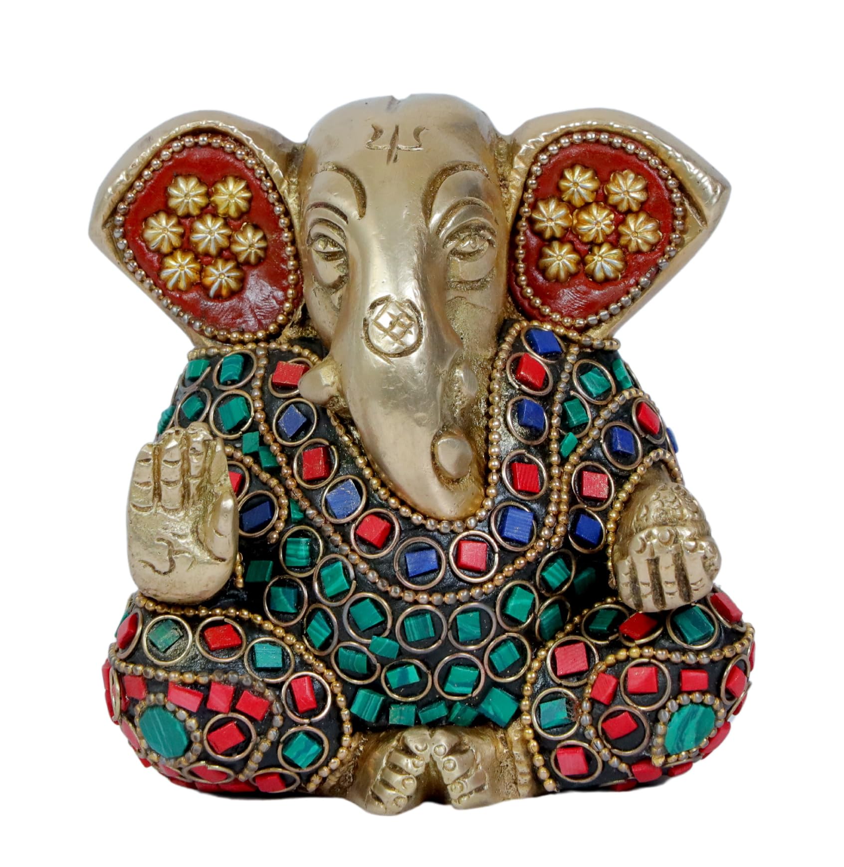 Brassaura Ganesha Idol Brass With Gem Stone Work Handwork Ganesh Bhagwan Large Statue God Ganpati Murti For Home Pooja Entrace D