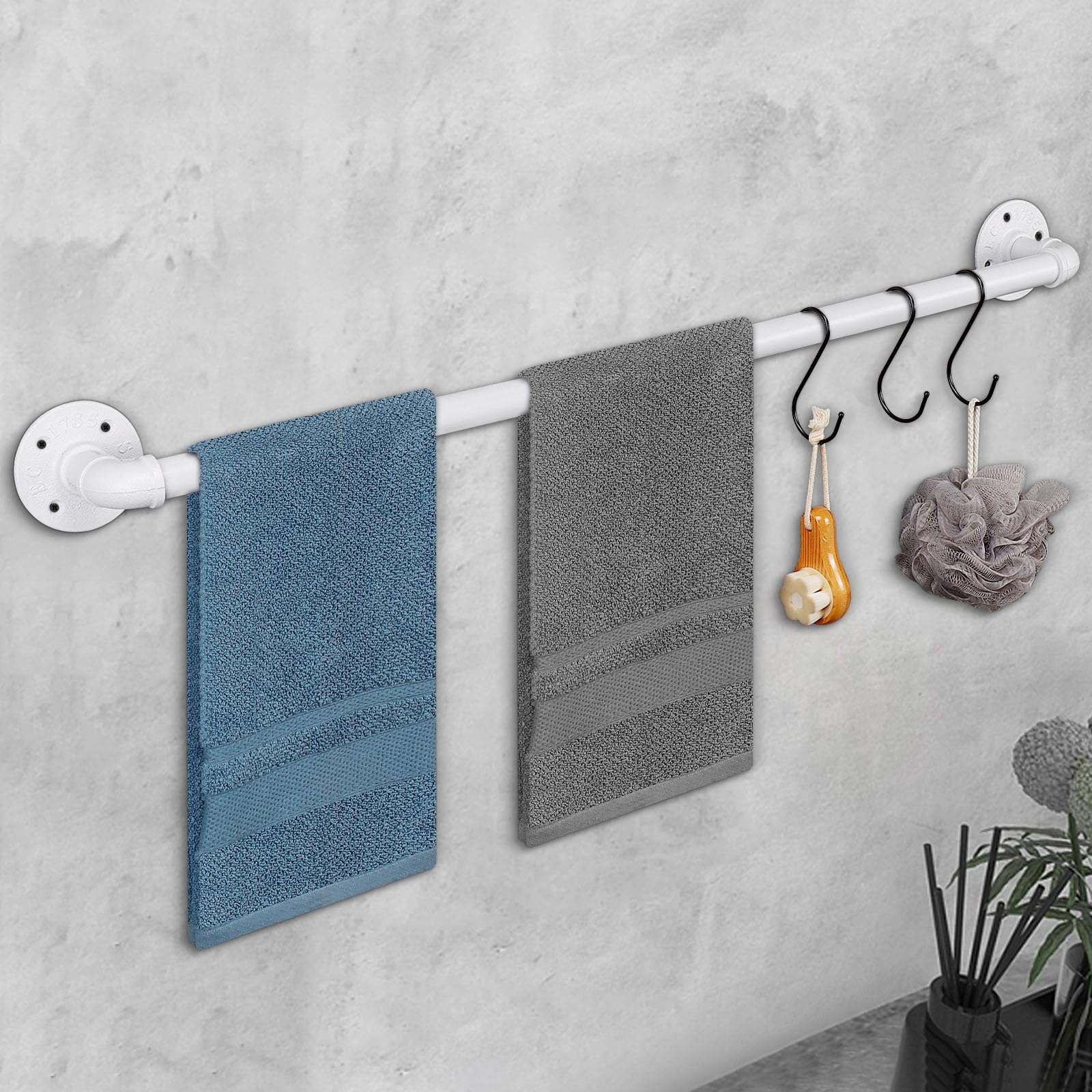 Jeasor Industrial Pipe Towel Rack Towel Bar, Heavy Duty Wall Mounted Rustic Farmhouse Bath Towel Holder For Bathroom (White, 32)
