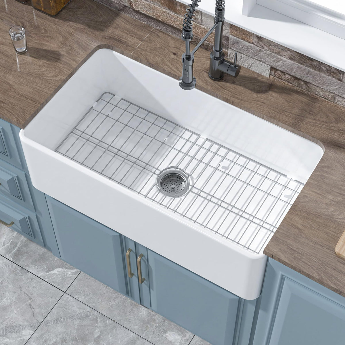 Homlylink Farmhouse Sink For Kitchen 33 Inch Farm Sink Large Apron Sink Single Bowl Farmhouse Kitchen Sink White Undermmount Kit