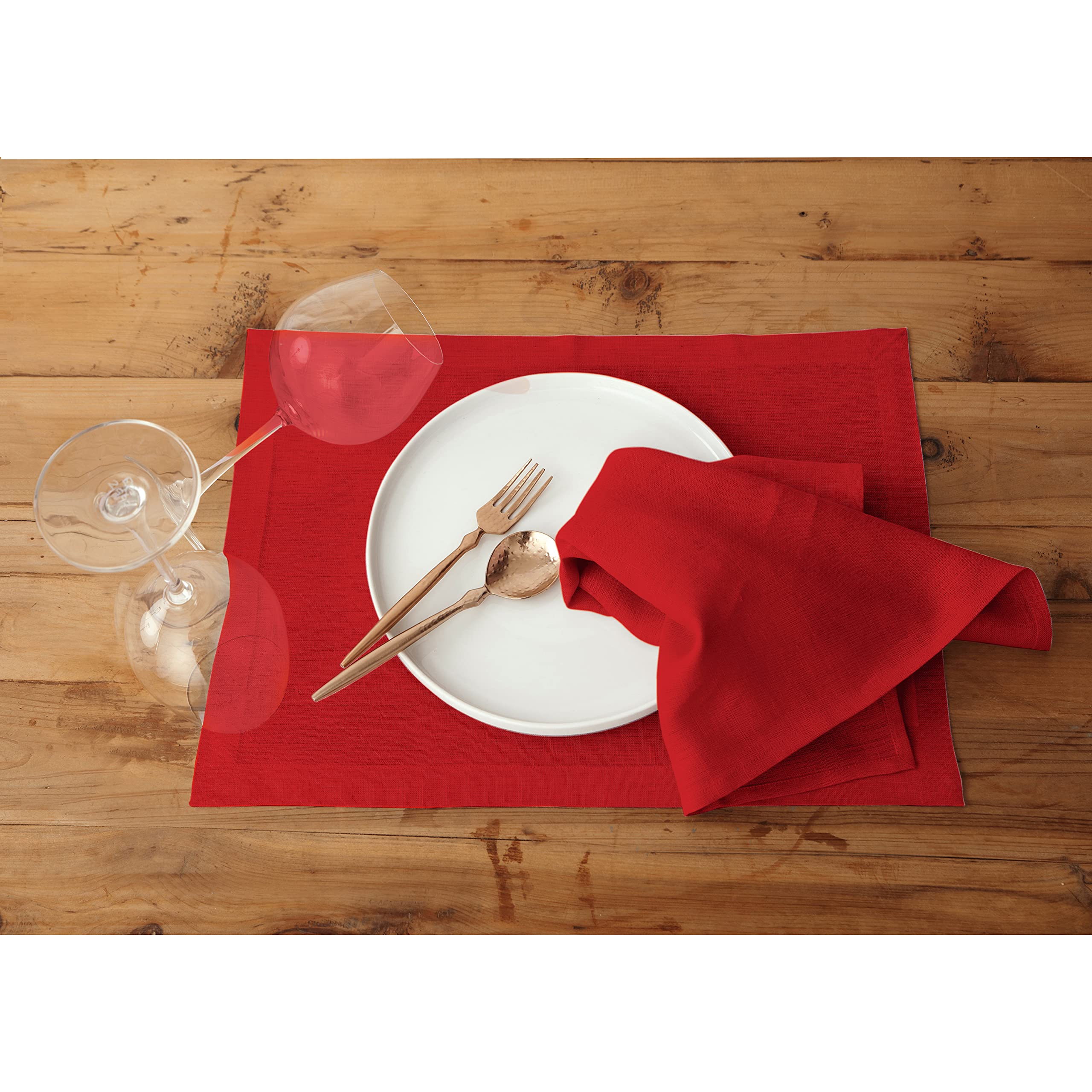 Solino Home Linen Dinner Napkins 20 X 20 Inch - 100% Pure Linen Red Cloth Napkins Set Of 4 For Spring, Easter - Fete, Handcrafte
