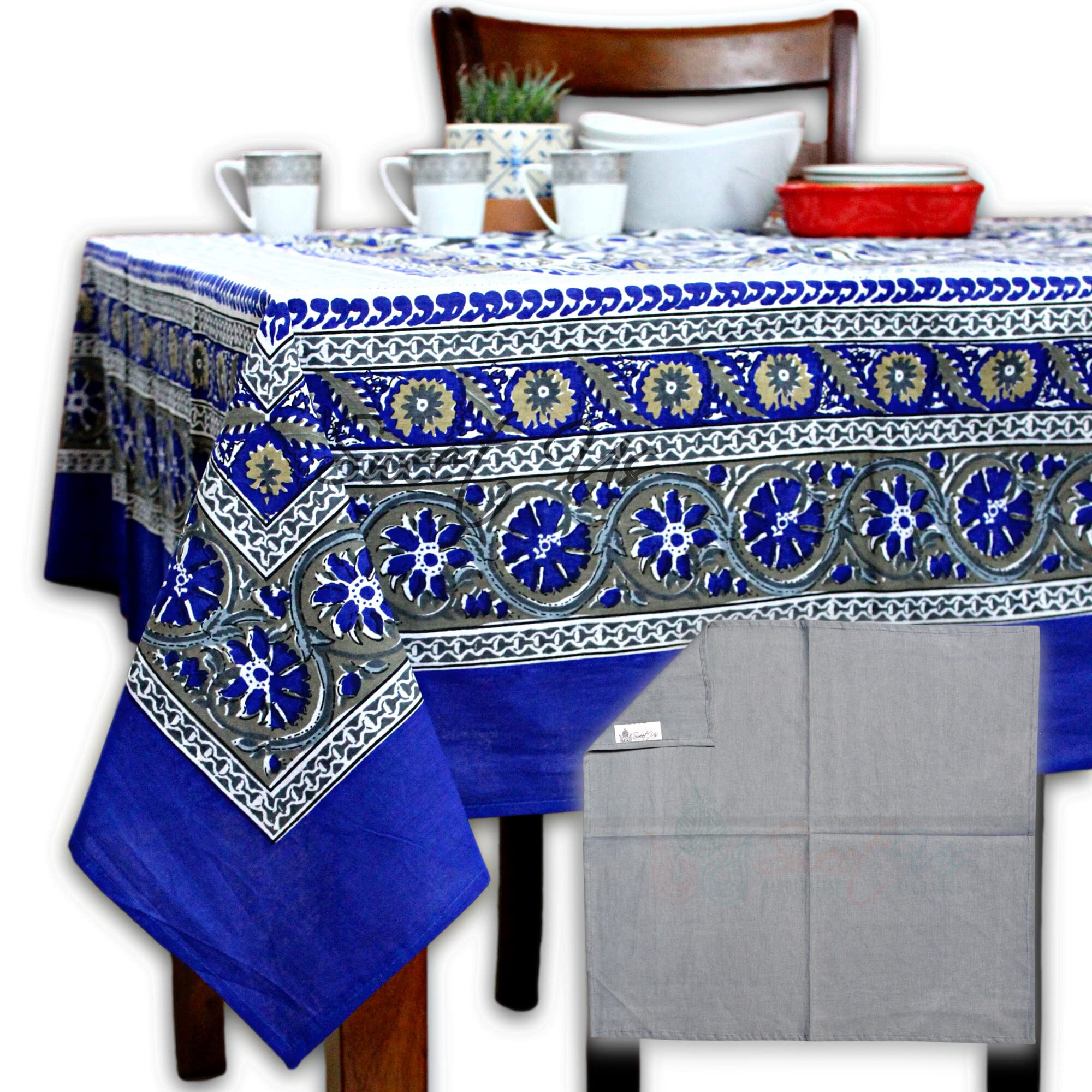 Sweet Us Cotton Sunflower Bliss Floral Tablecloth For Rectangle Tables And One Plain Napkin, Floral Kitchen Dining Table Cloth,