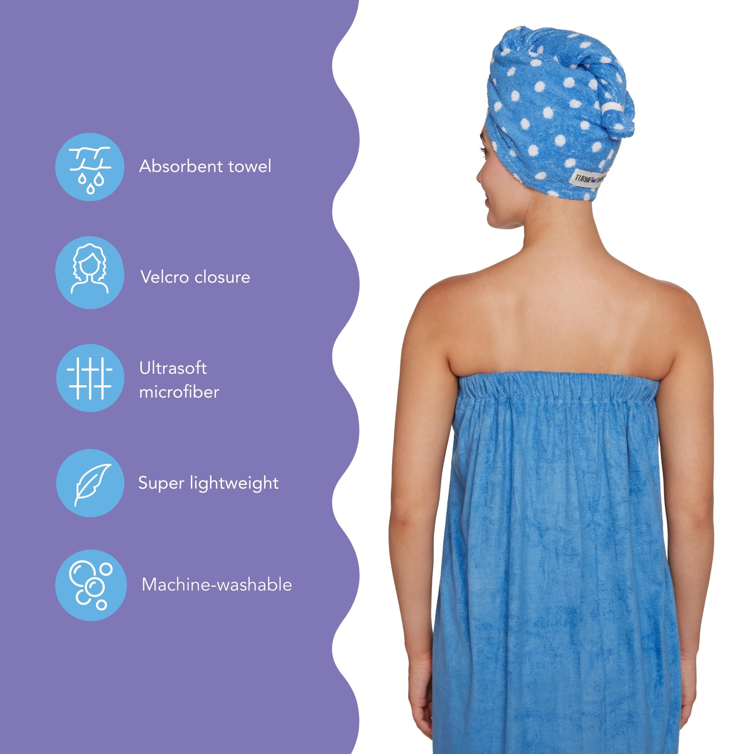 Turbie Twist Microfiber Hair Towel Wrap - for Women, Men & Kids - Travel & Bathroom Essential - Quick Dry Bath & Hair Towel - Bl
